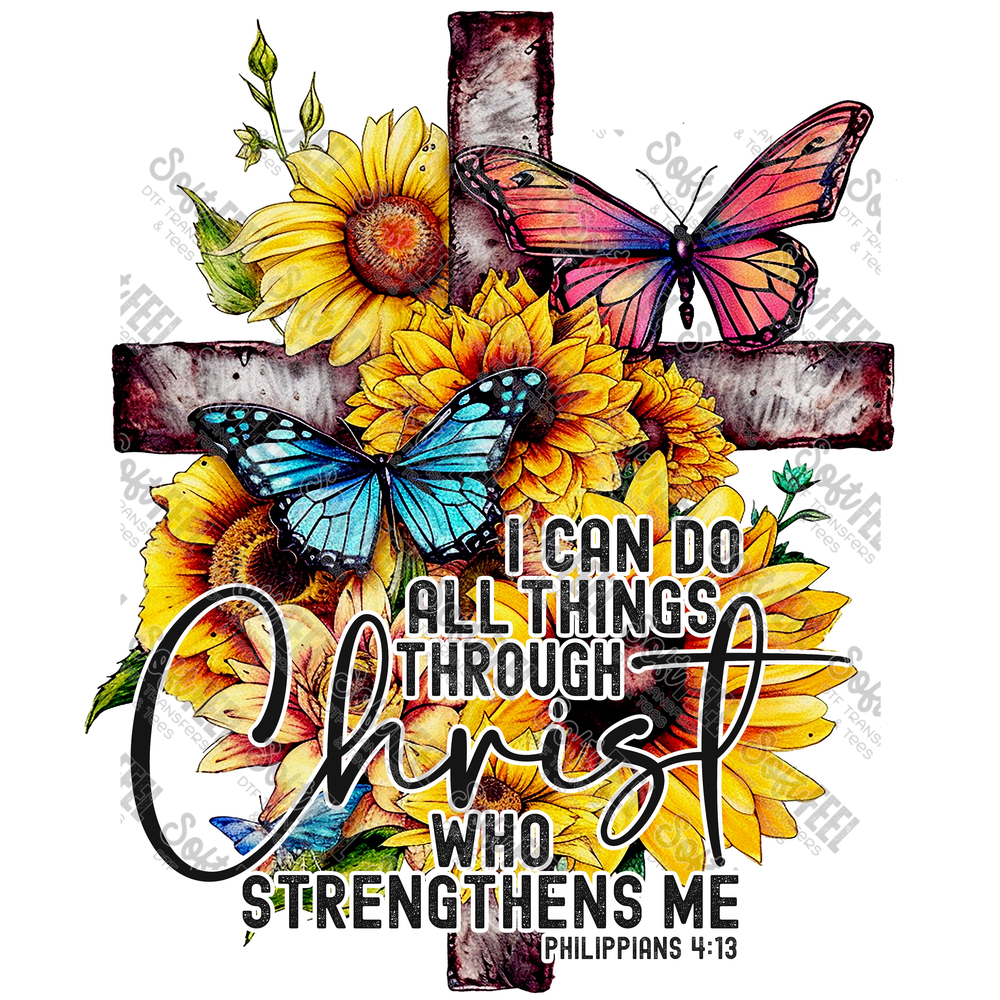 All Things Through Christ Cross - Women&#39;s / Christian / Western - Direct To Film Transfer / DTF - Heat Press Clothing Transfer