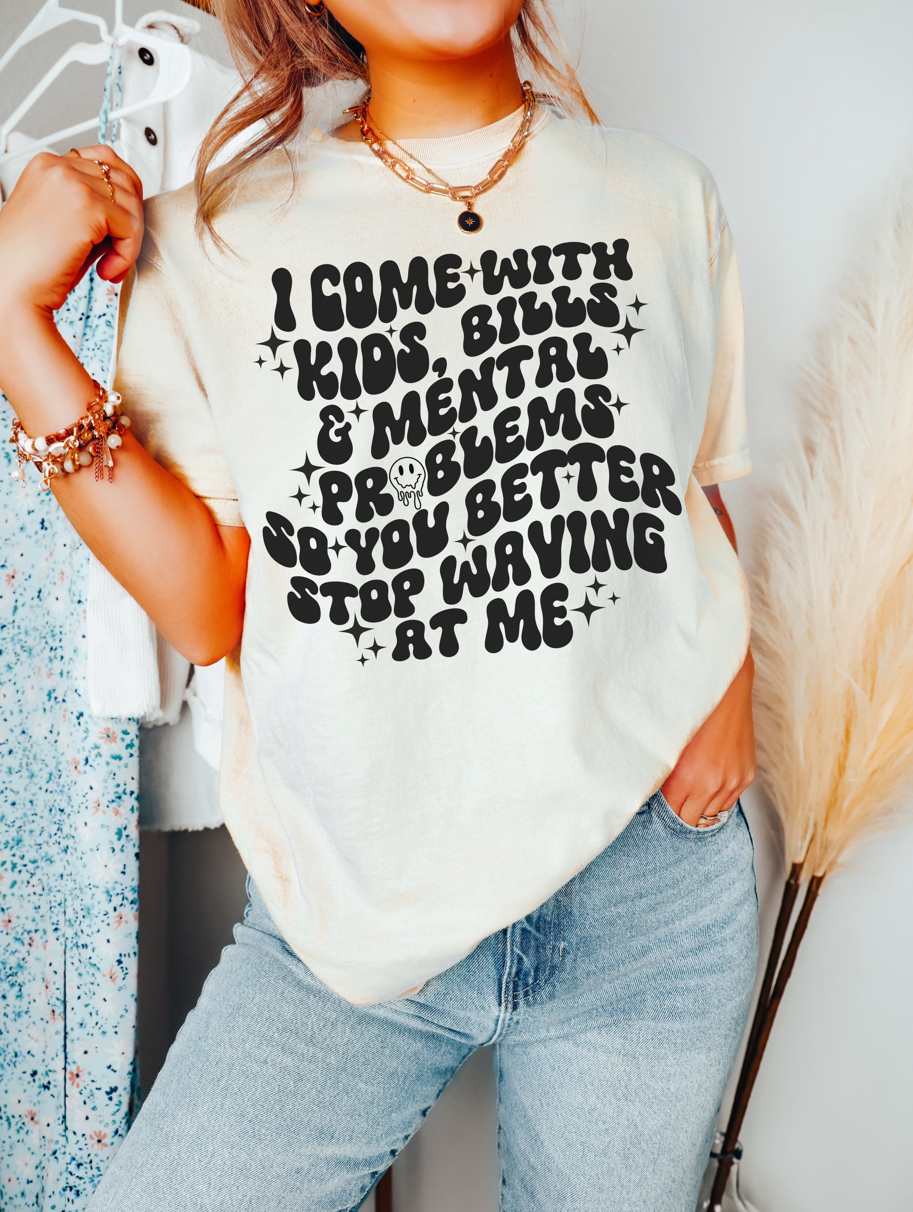 Kids Bills and Mental Problems - Retro / Women&#39;s - Direct To Film Transfer / DTF - Heat Press Clothing Transfer