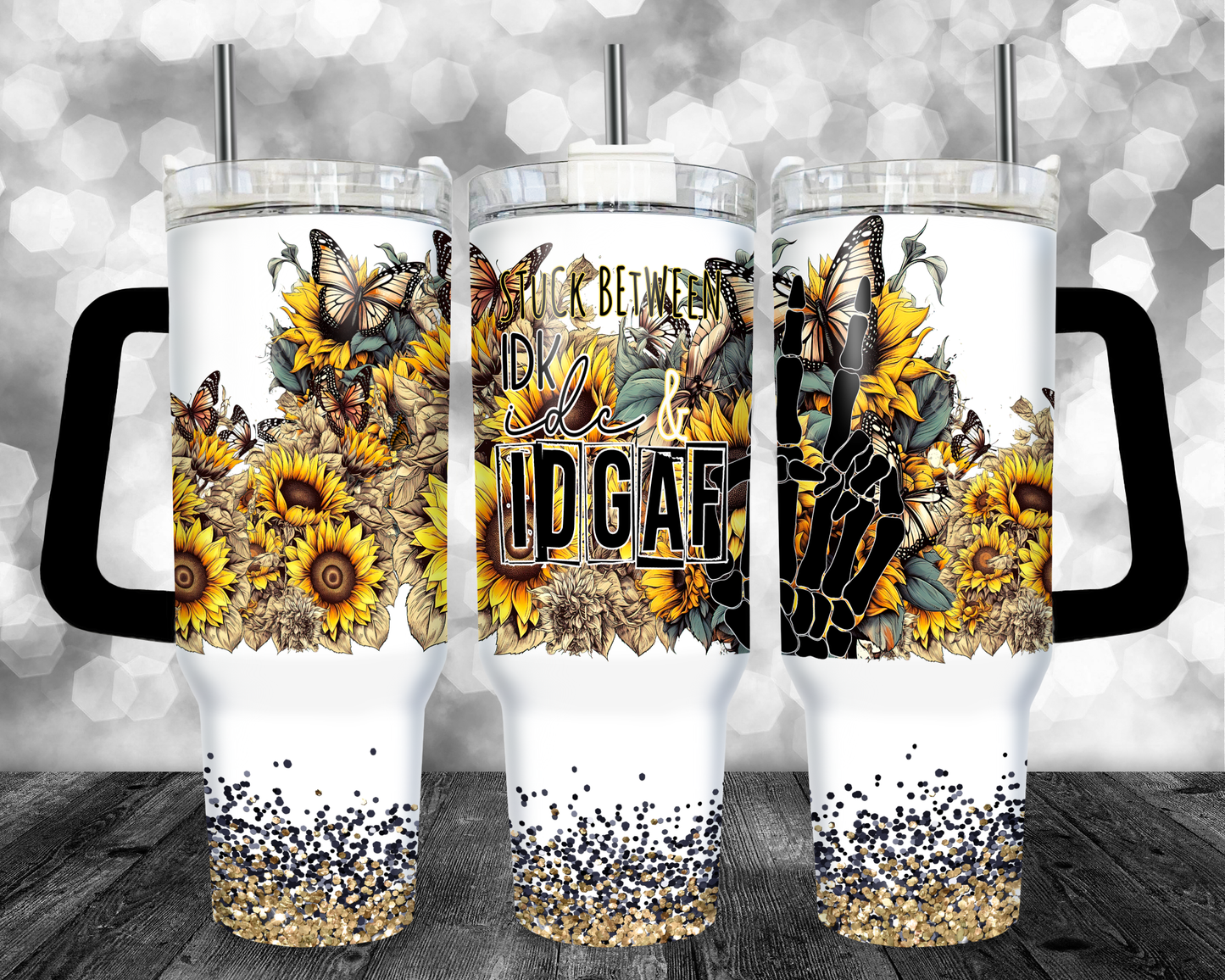 IDGAF Snarky Skele - 40oz Handle Tumbler - Sublimation or Waterslide Wrap