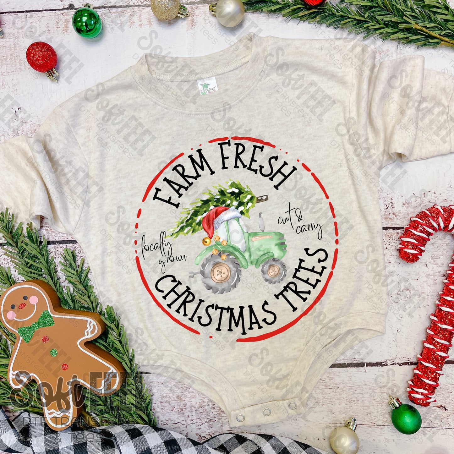 Farm Fresh Christmas Trees Tractor - Christmas / youth - Direct To Film Transfer / DTF - Heat Press Clothing Transfer