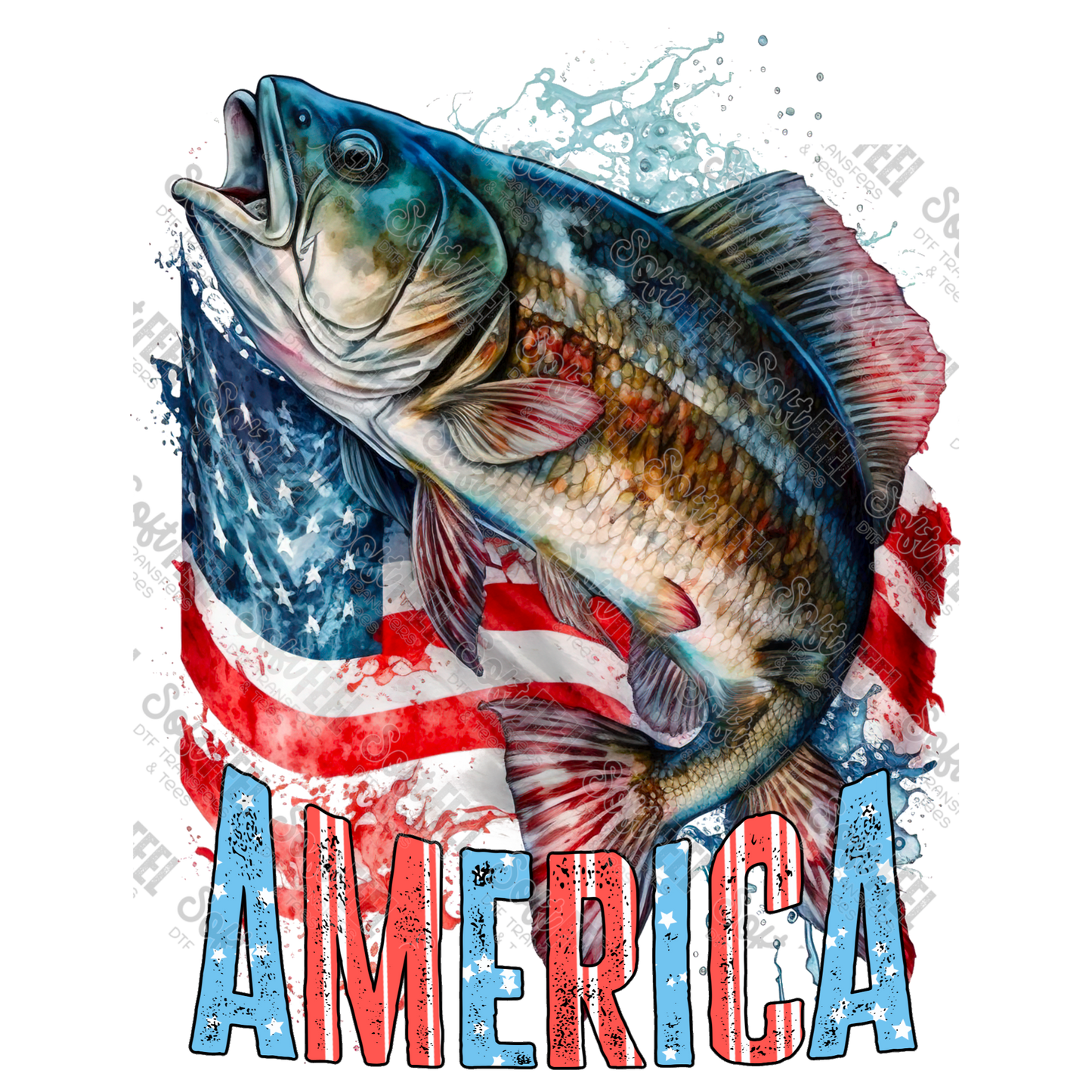 America Bass -Fighing - Women's / Men's / Patriotic - Direct To Film Transfer / DTF - Heat Press Clothing Transfer