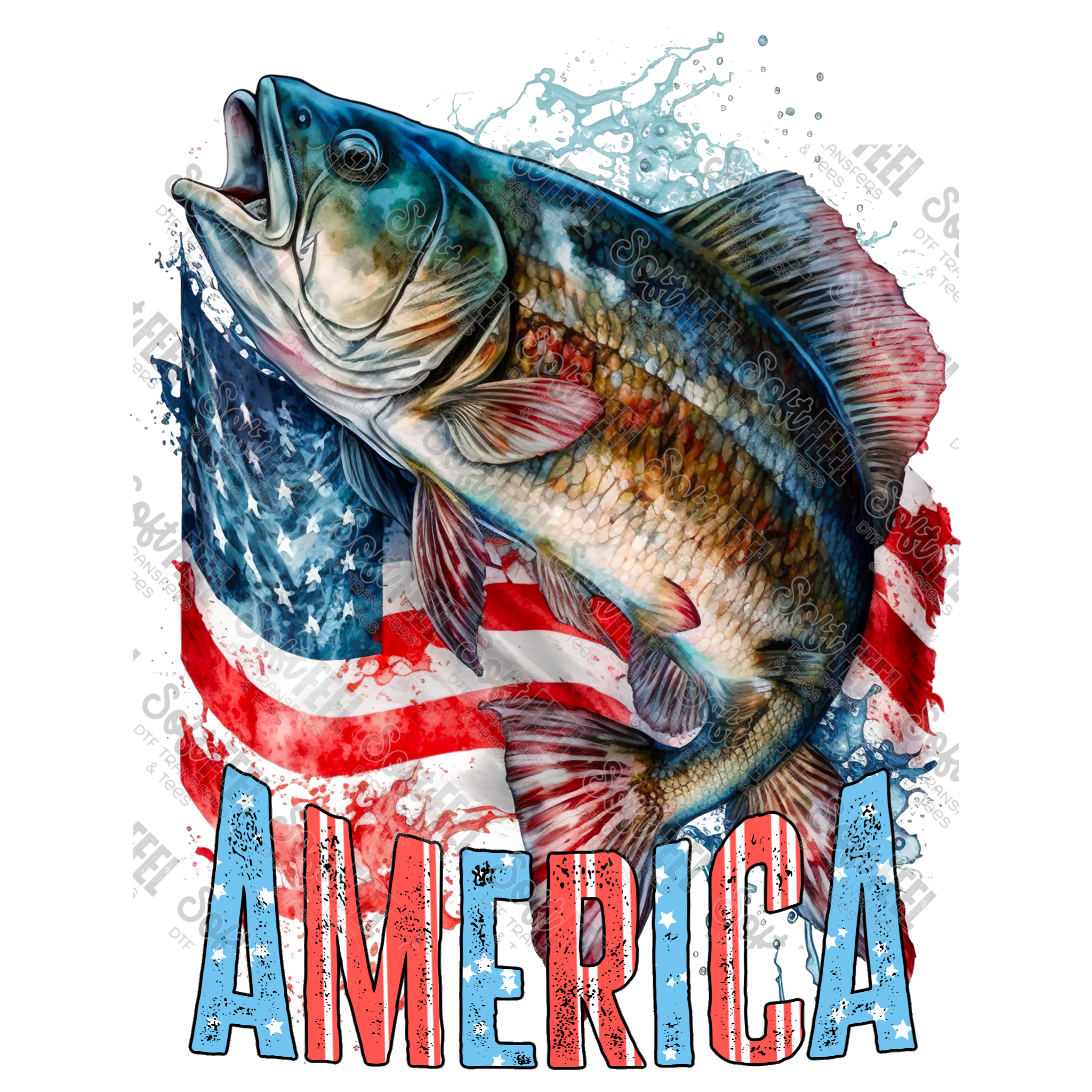 America Bass -Fighing - Women&#39;s / Men&#39;s / Patriotic - Direct To Film Transfer / DTF - Heat Press Clothing Transfer