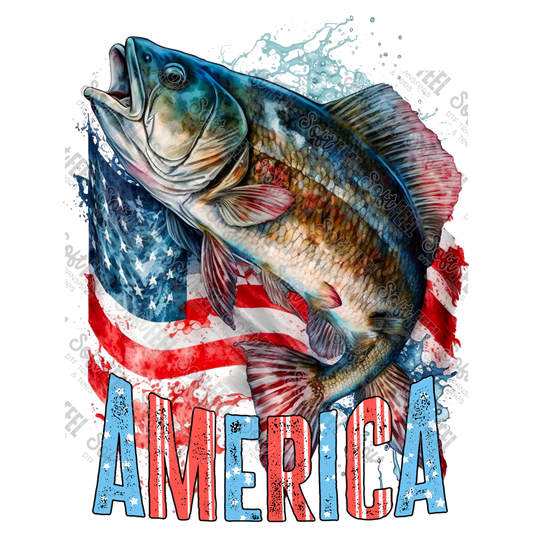 America Bass -Fighing - Women's / Men's / Patriotic - Direct To Film Transfer / DTF - Heat Press Clothing Transfer