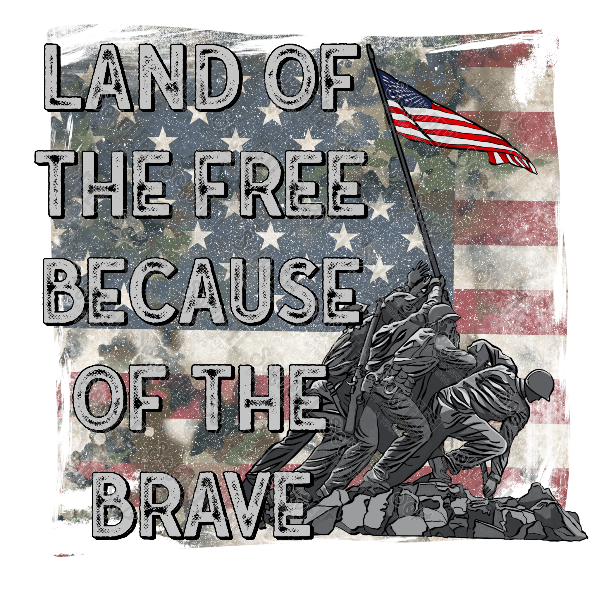 Land of the Free Because of the Brave - Women&#39;s / Men&#39;s / Patriotic - Direct To Film Transfer / DTF - Heat Press Clothing Transfer
