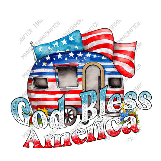 God Bless America Camper 4th Of July - Cheat Clear Waterslide™ or White Cast Sticker