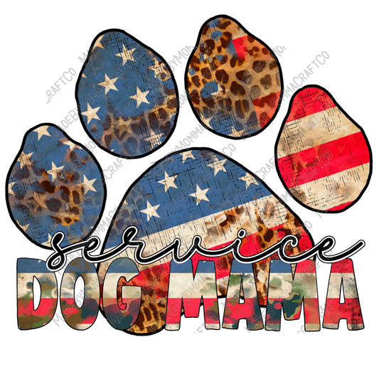 Service Dog Mama Patriotic American Flag Paw Print - Cheat Clear Waterslide™ or White Cast Sticker