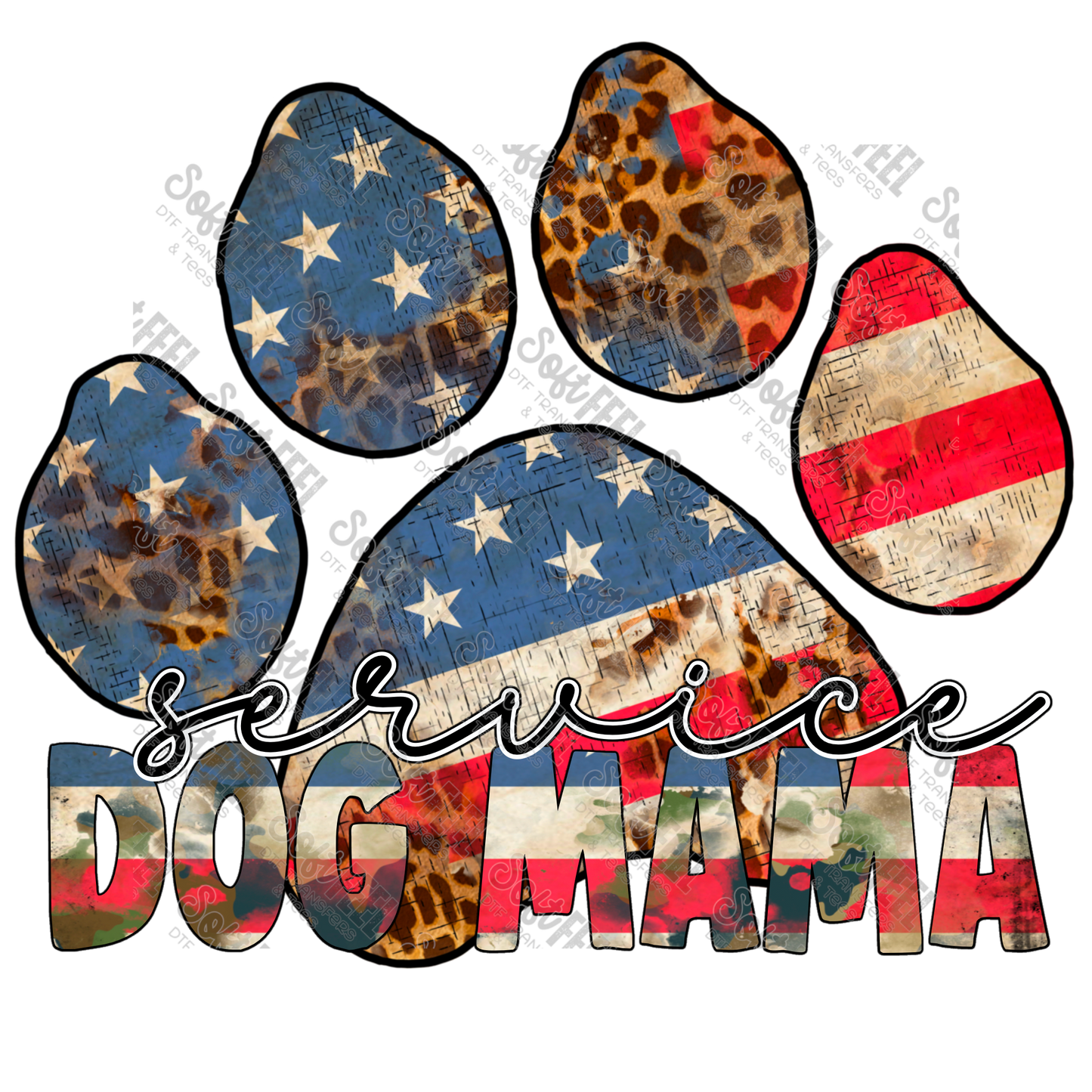 Service Dog Mama - Women's / Patriotic / Animals - Direct To Film Transfer / DTF - Heat Press Clothing Transfer