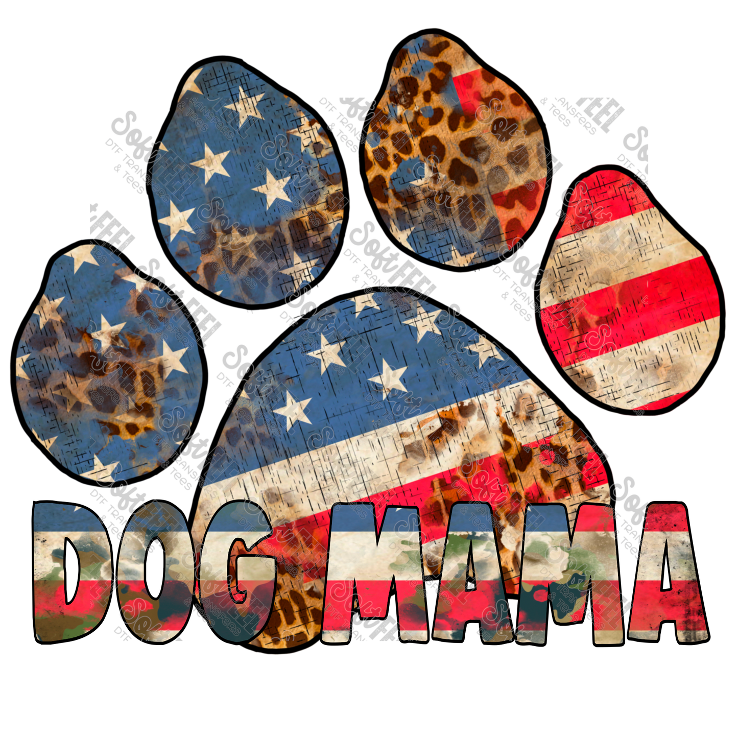 Dog Mama - Women's / Patriotic / Animals - Direct To Film Transfer / DTF - Heat Press Clothing Transfer