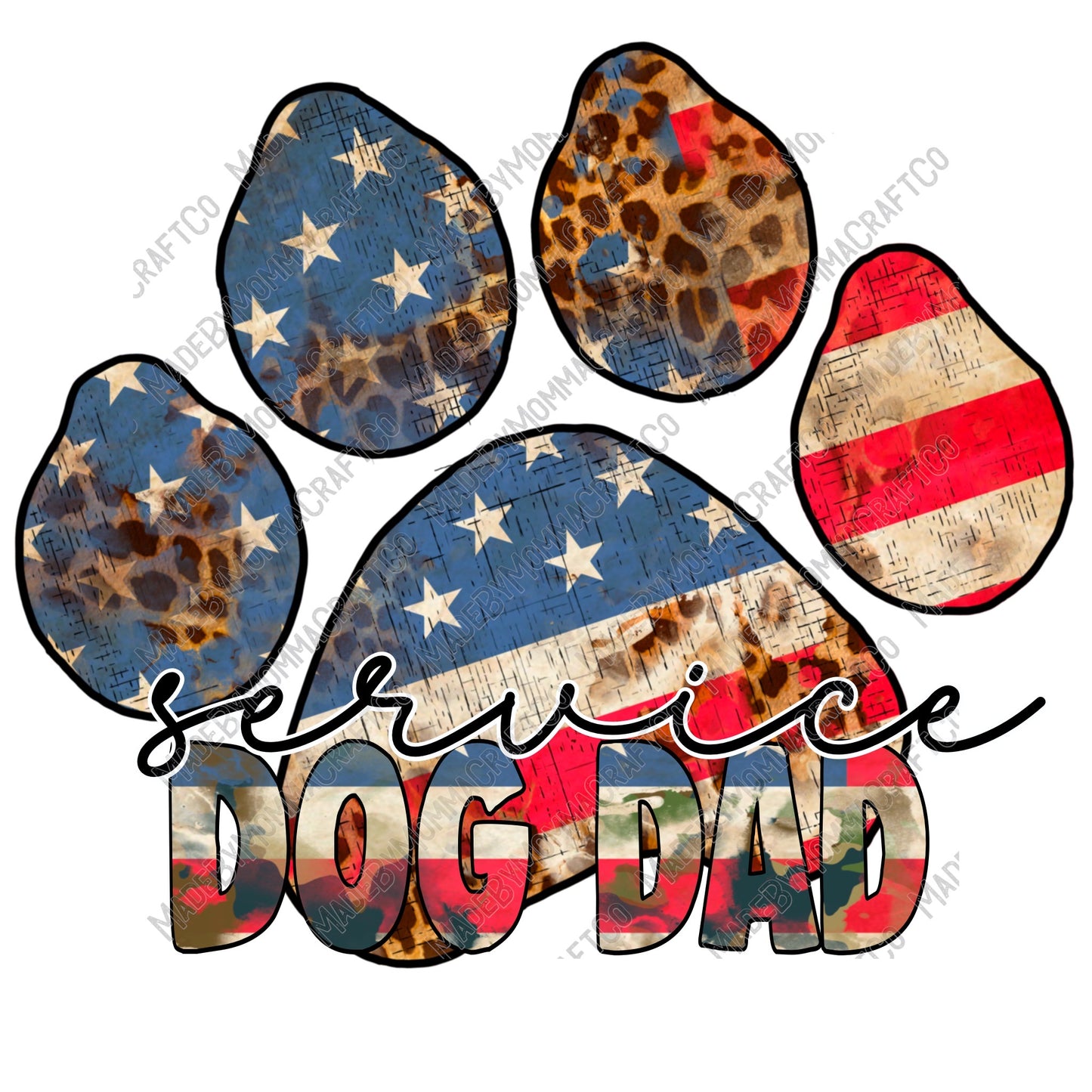 Service Dog Dad Patriotic American Flag Paw Print - Cheat Clear Waterslide™ or White Cast Sticker