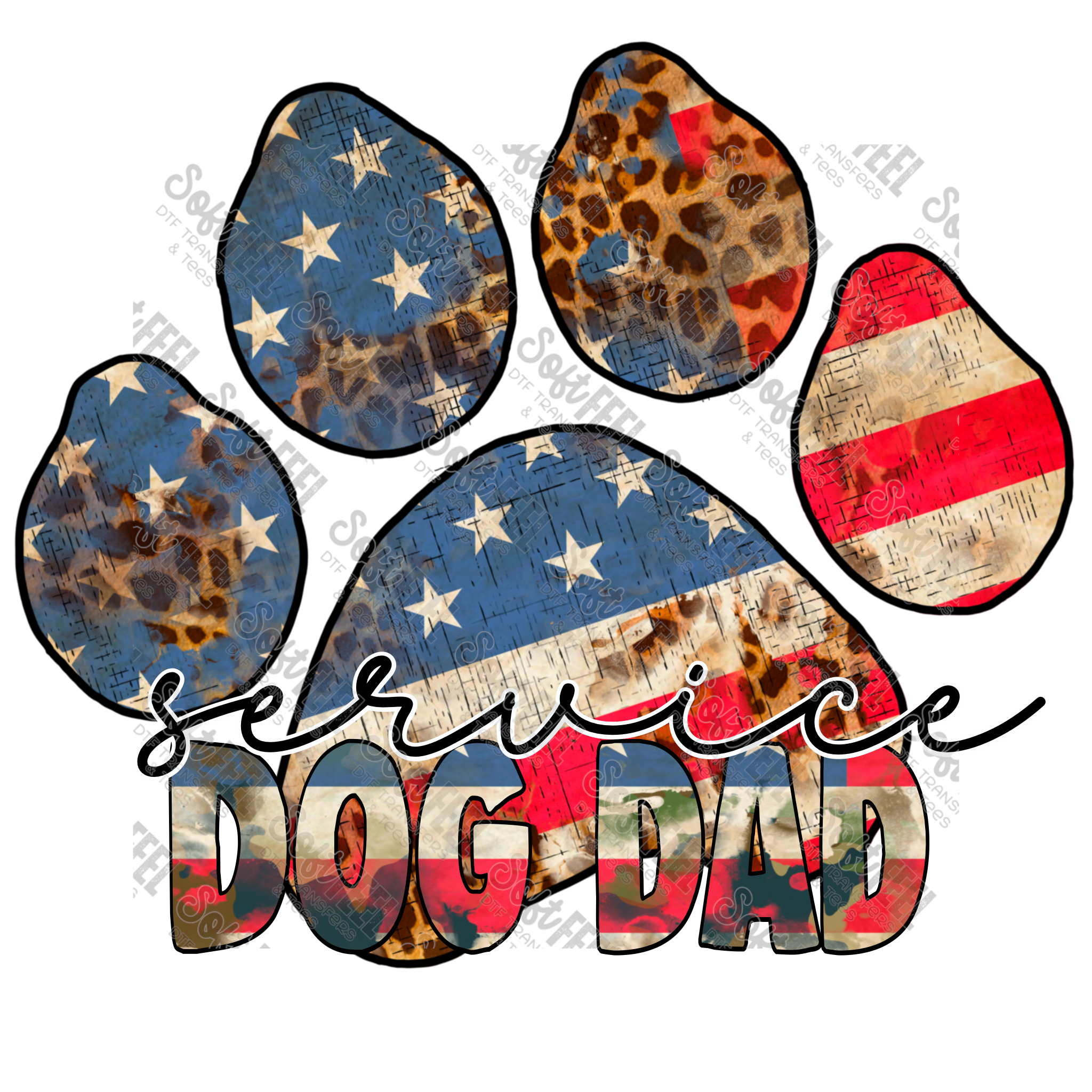Service Dog Dad - Men&#39;s / Patriotic / Animals - Direct To Film Transfer / DTF - Heat Press Clothing Transfer