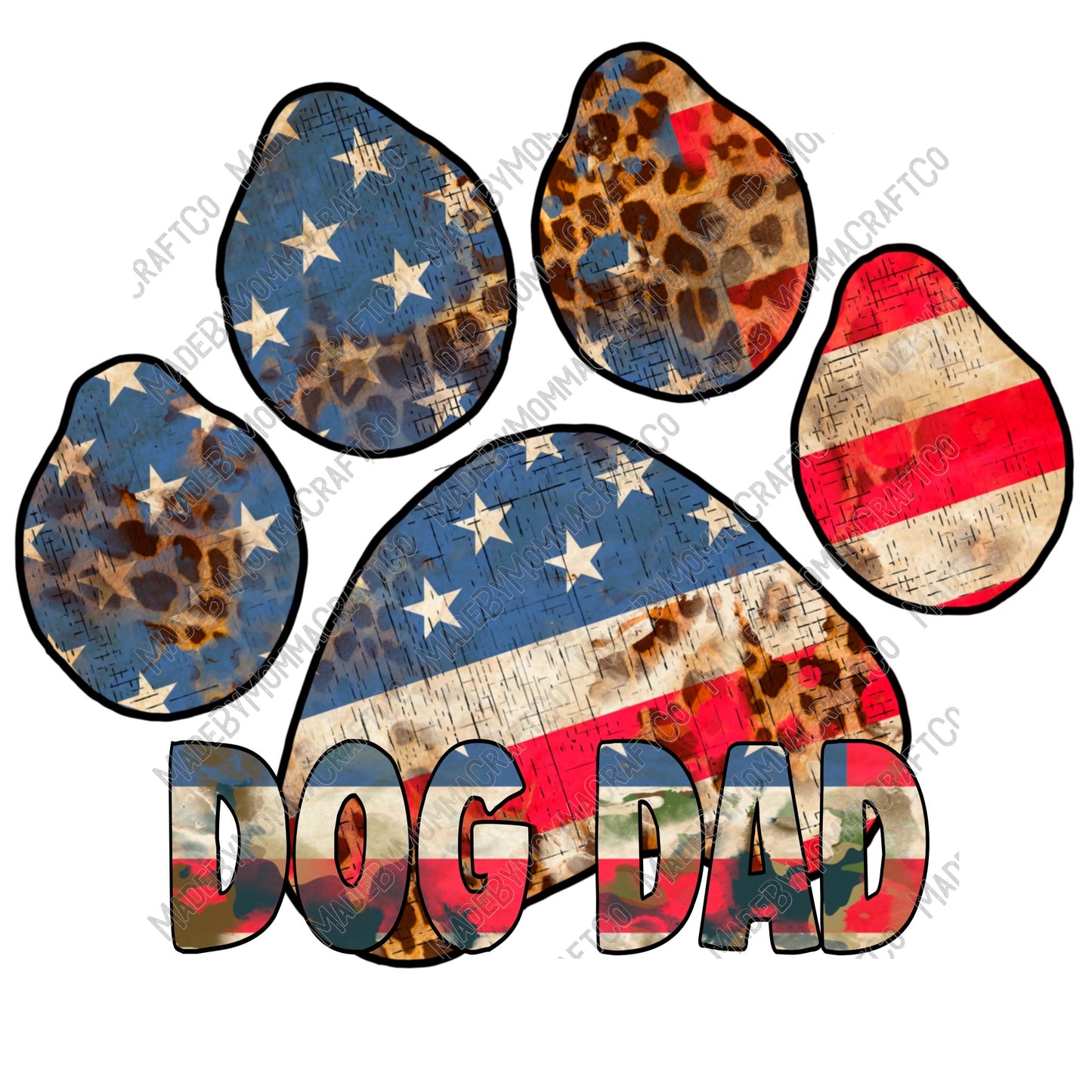 Dog Dad Patriotic American Flag Paw Print - Cheat Clear Waterslide™ or White Cast Sticker