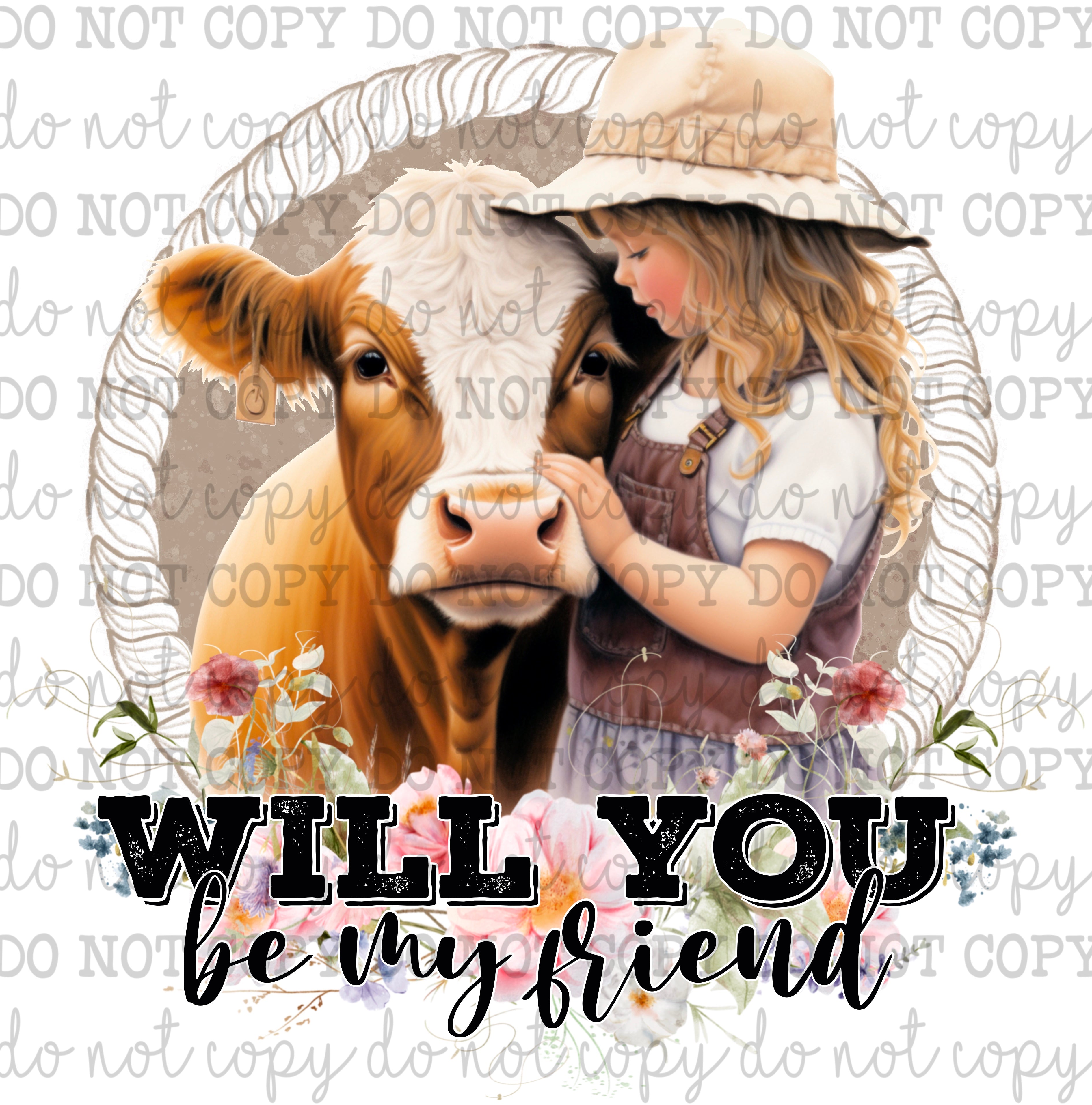 Will you be my friend little girl &amp; cow - Cowkid series - Cheat Clear Waterslide™ or White Cast Sticker