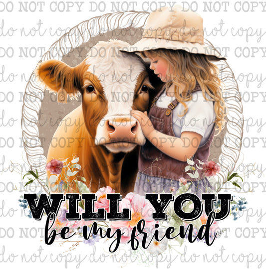 Will you be my friend little girl & cow - Cowkid series - Cheat Clear Waterslide™ or Cheat Clear Sticker Decal