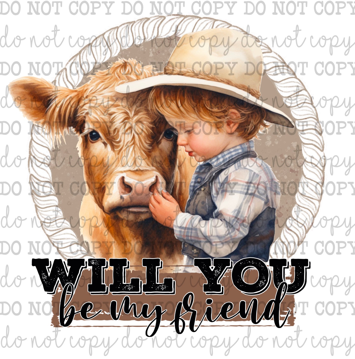 Will you be my friend little boy & cow - Cowkid series - Cheat Clear Waterslide™ or White Cast Sticker