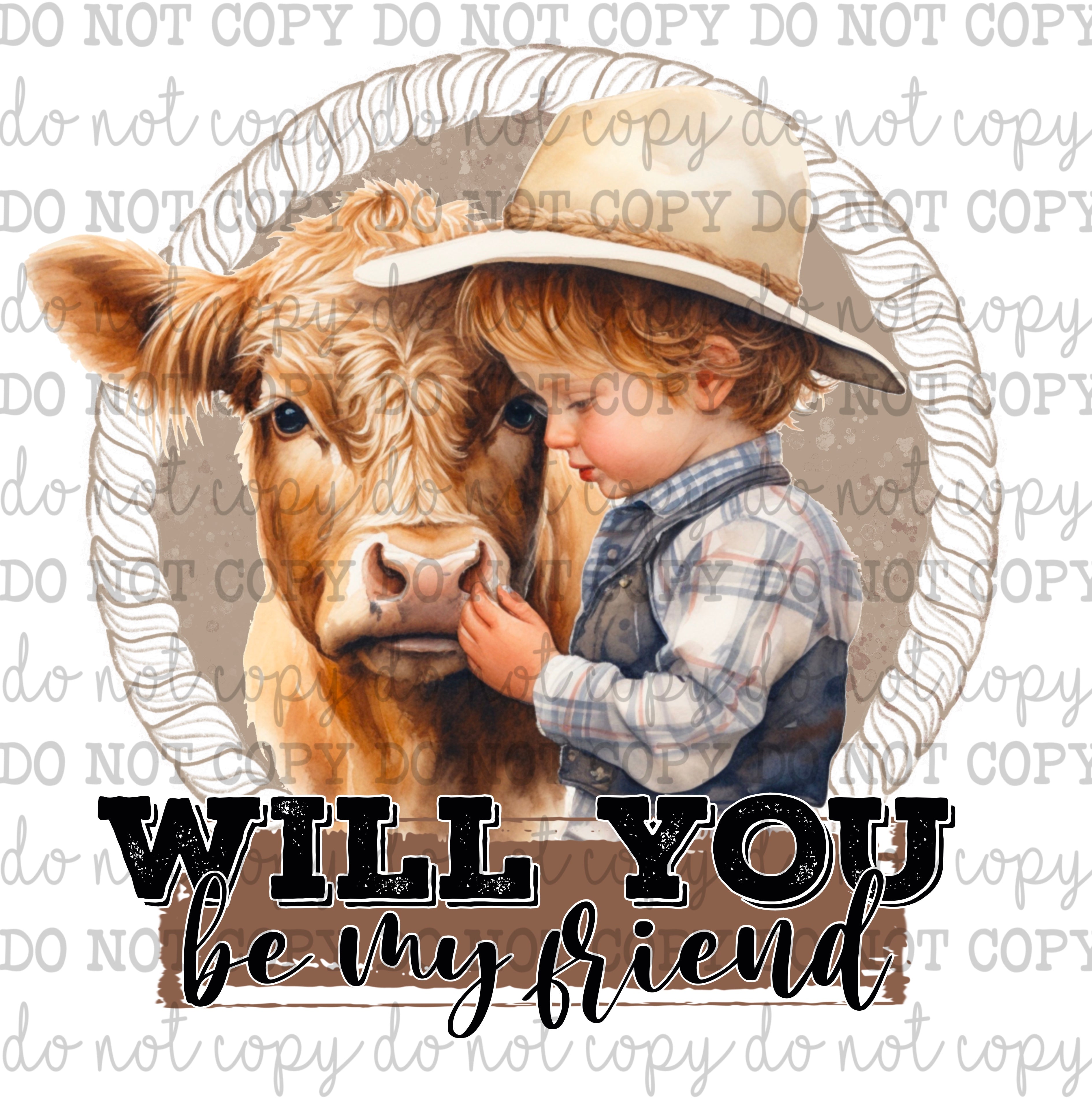 Will you be my friend little boy &amp; cow - Cowkid series - Cheat Clear Waterslide™ or White Cast Sticker