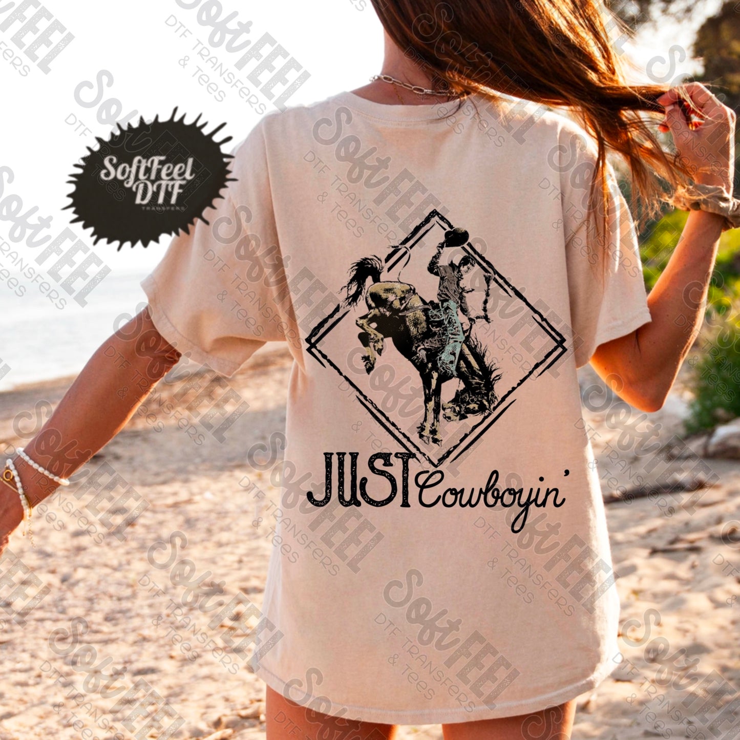 Just Cowboyin’ bronc - rodeo / Western - Direct To Film Transfer / DTF - Heat Press Clothing Transfer