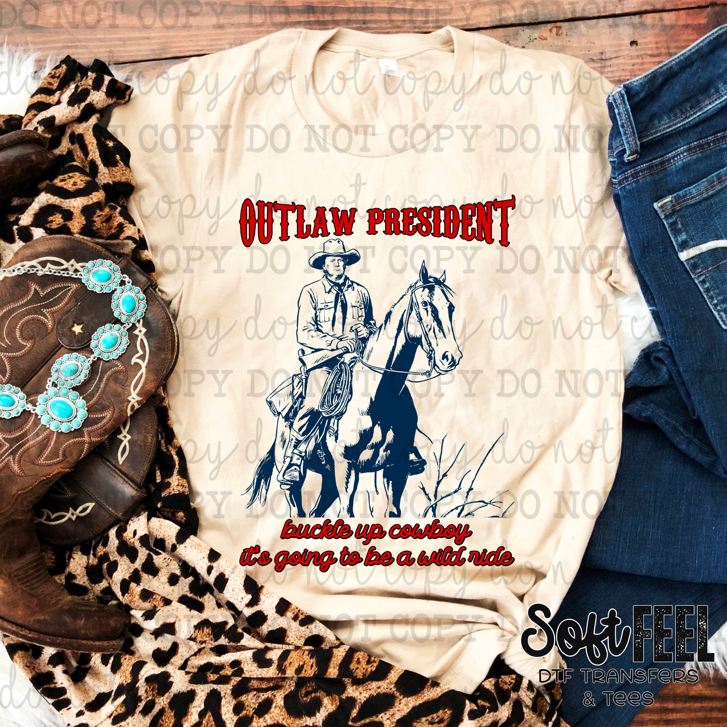 Outlaw for President Western Trump 2024 - Patriotic - Direct To Film Transfer / DTF - Heat Press Clothing Transfer