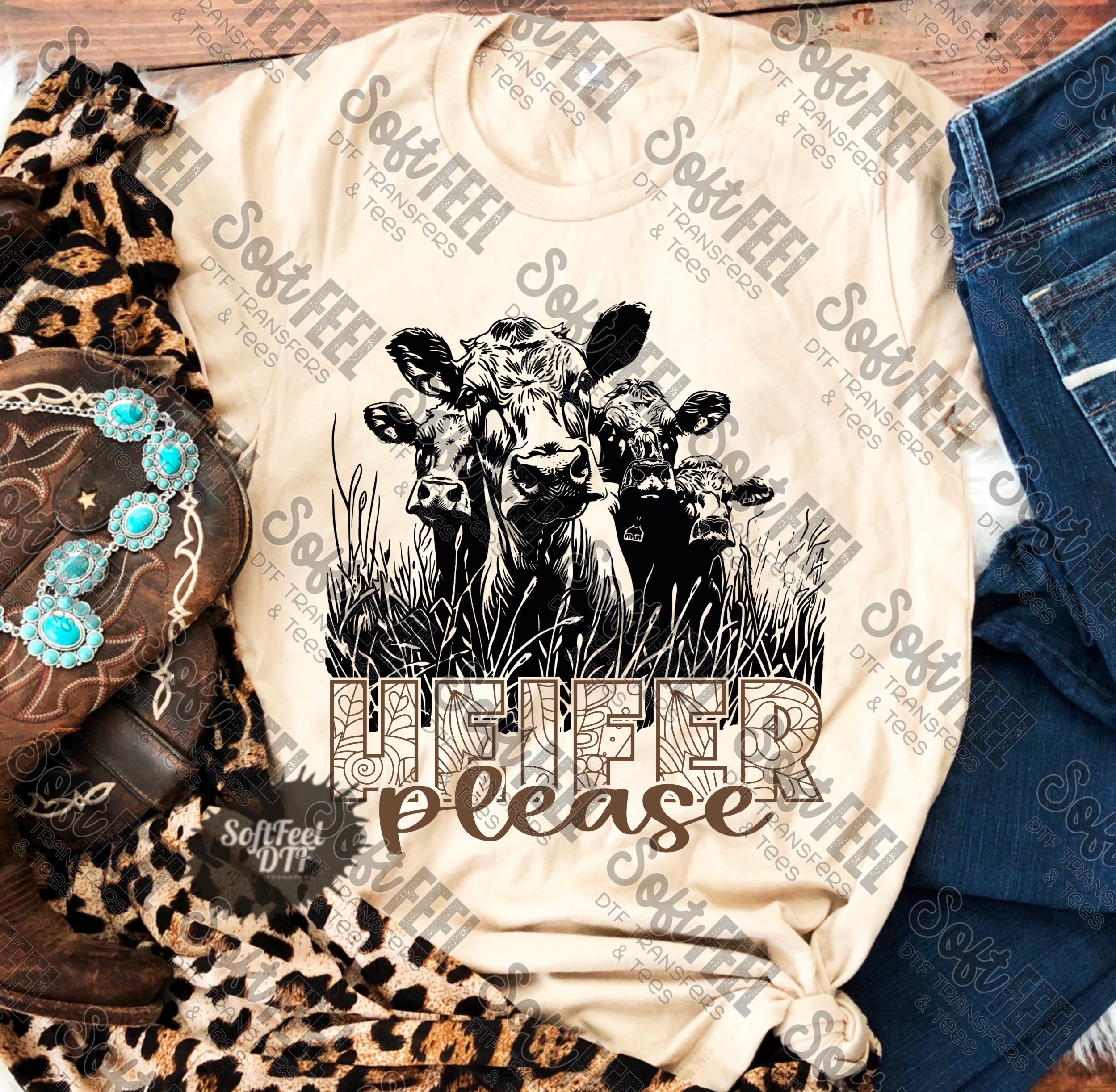 Heifer Please Cows Humor - country western - Direct To Film Transfer / DTF - Heat Press Clothing Transfer