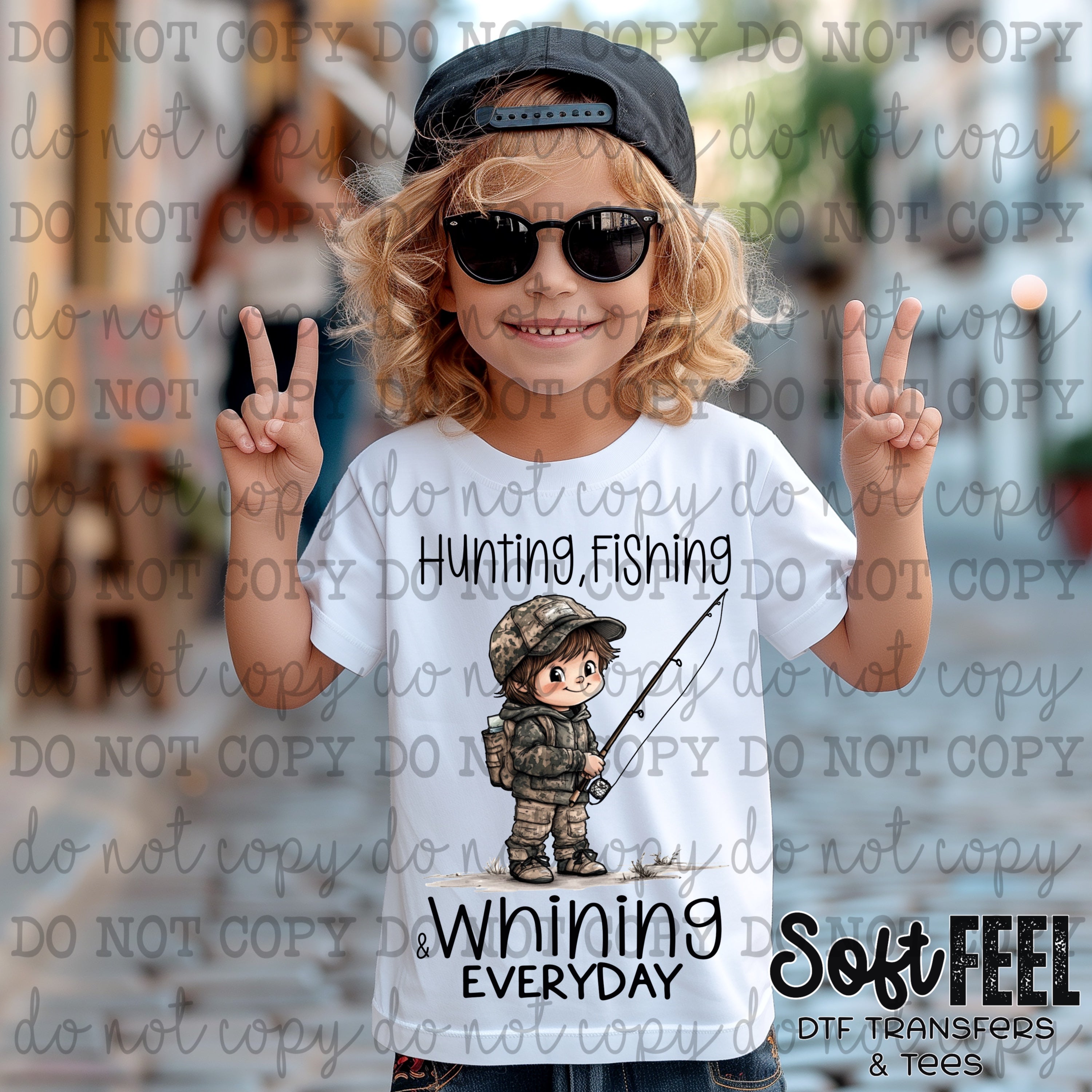 Hunting fishing whining everyday - youth country western - Direct To Film Transfer / DTF - Heat Press Clothing Transfer