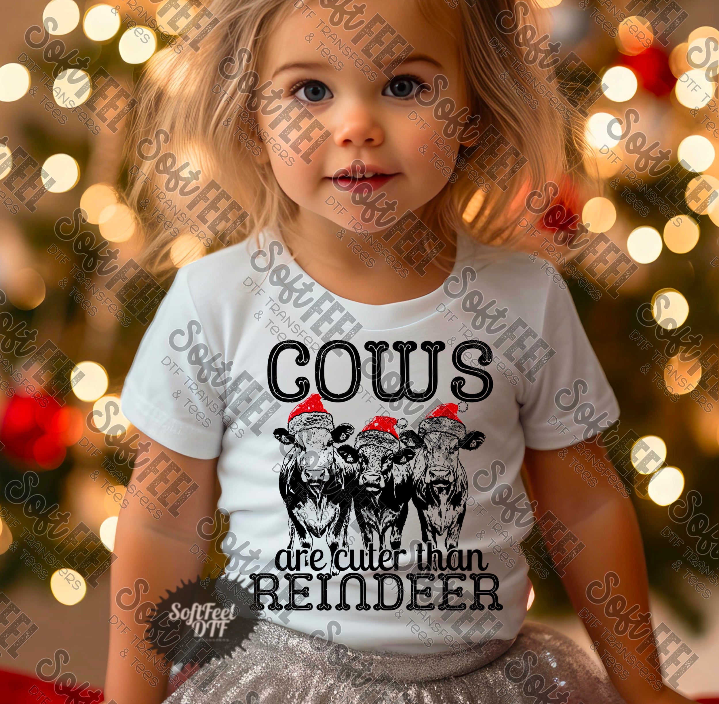 Cows are Cuter than Reindeer Country Western Christmas - Direct To Film Transfer / DTF - Heat Press Clothing Transfer