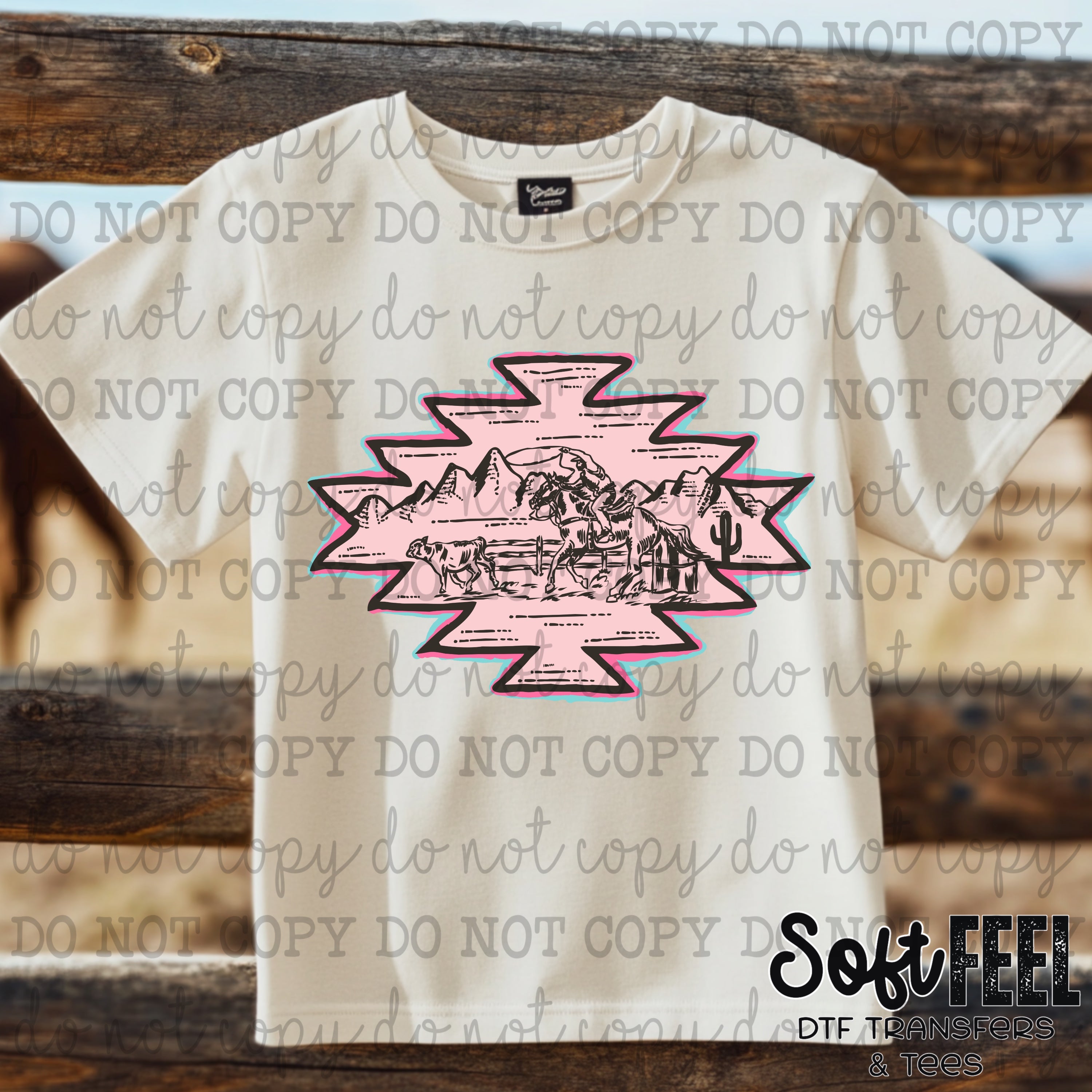 Pink Aztec Calf Roping Cowgirl - country western - Direct To Film Transfer / DTF - Heat Press Clothing Transfer