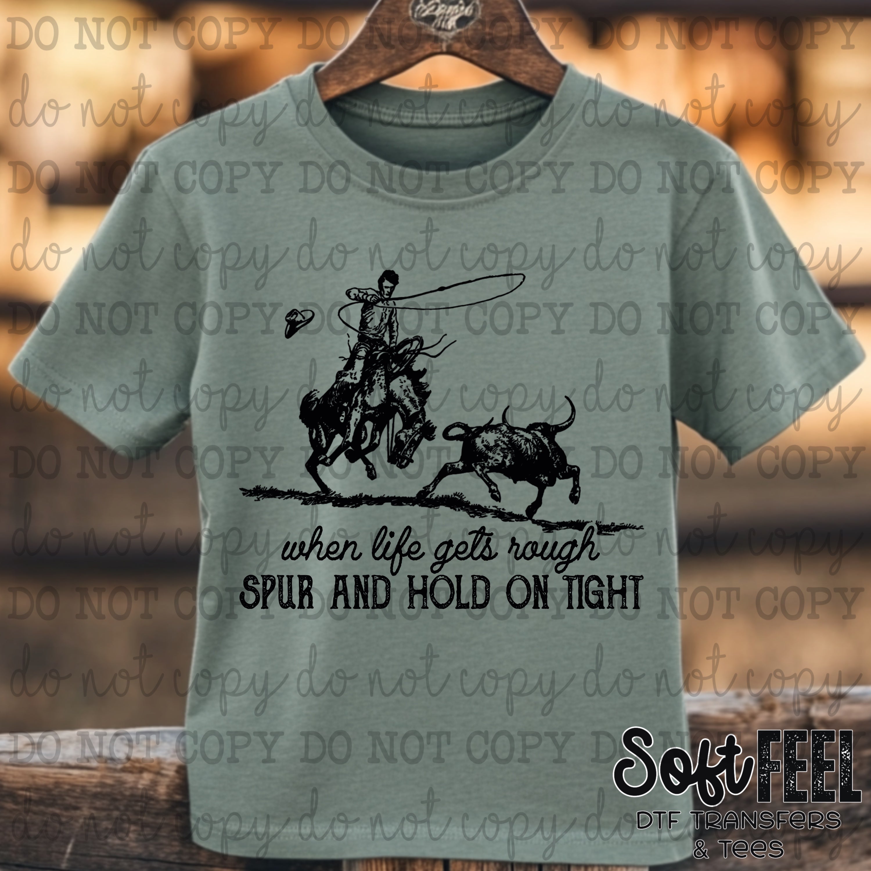 Spur And Hold On Tight Roping Cowboy - country western - Direct To Film Transfer / DTF - Heat Press Clothing Transfer