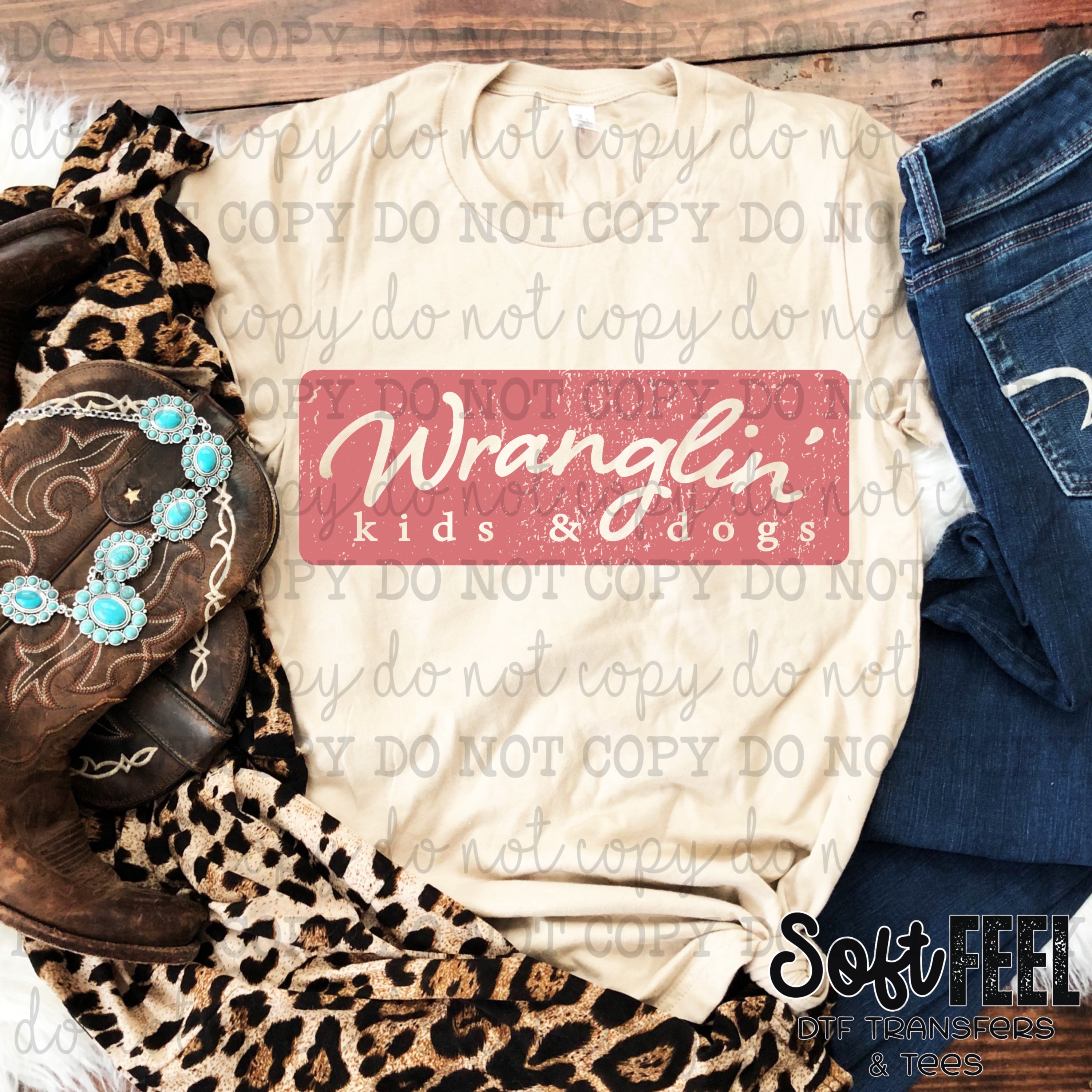 Wranglin Kids and Dogs - country western - Direct To Film Transfer / DTF - Heat Press Clothing Transfer