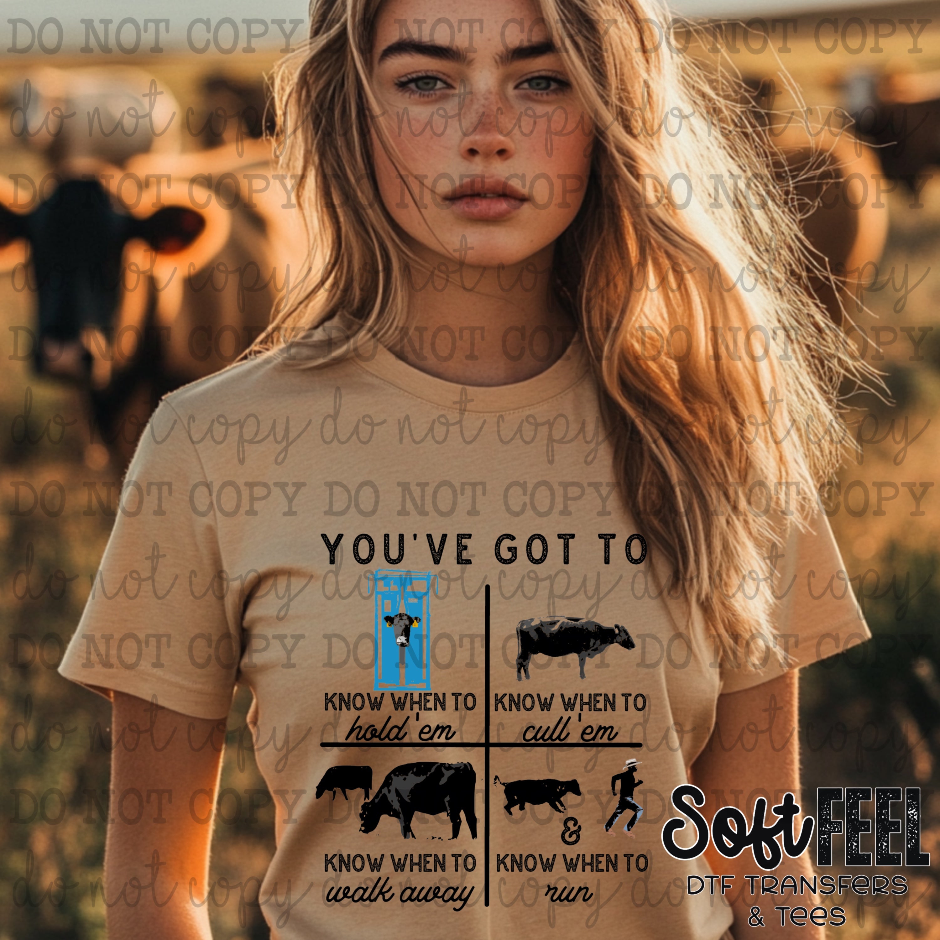 You&#39;ve Got To Know When Cattle Humor - youth country western - Direct To Film Transfer / DTF - Heat Press Clothing Transfer