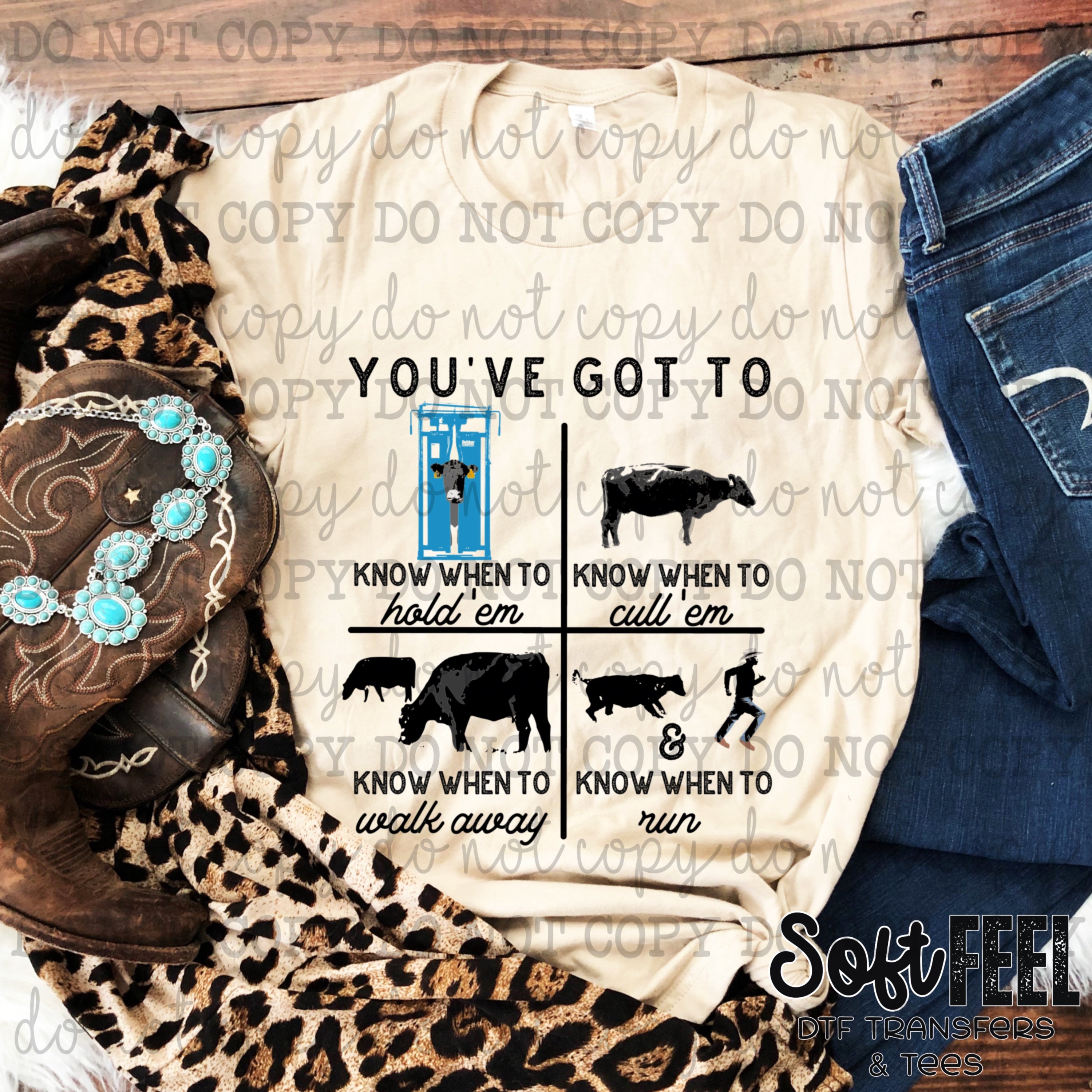 You&#39;ve Got To Know When Cattle Humor - youth country western - Direct To Film Transfer / DTF - Heat Press Clothing Transfer