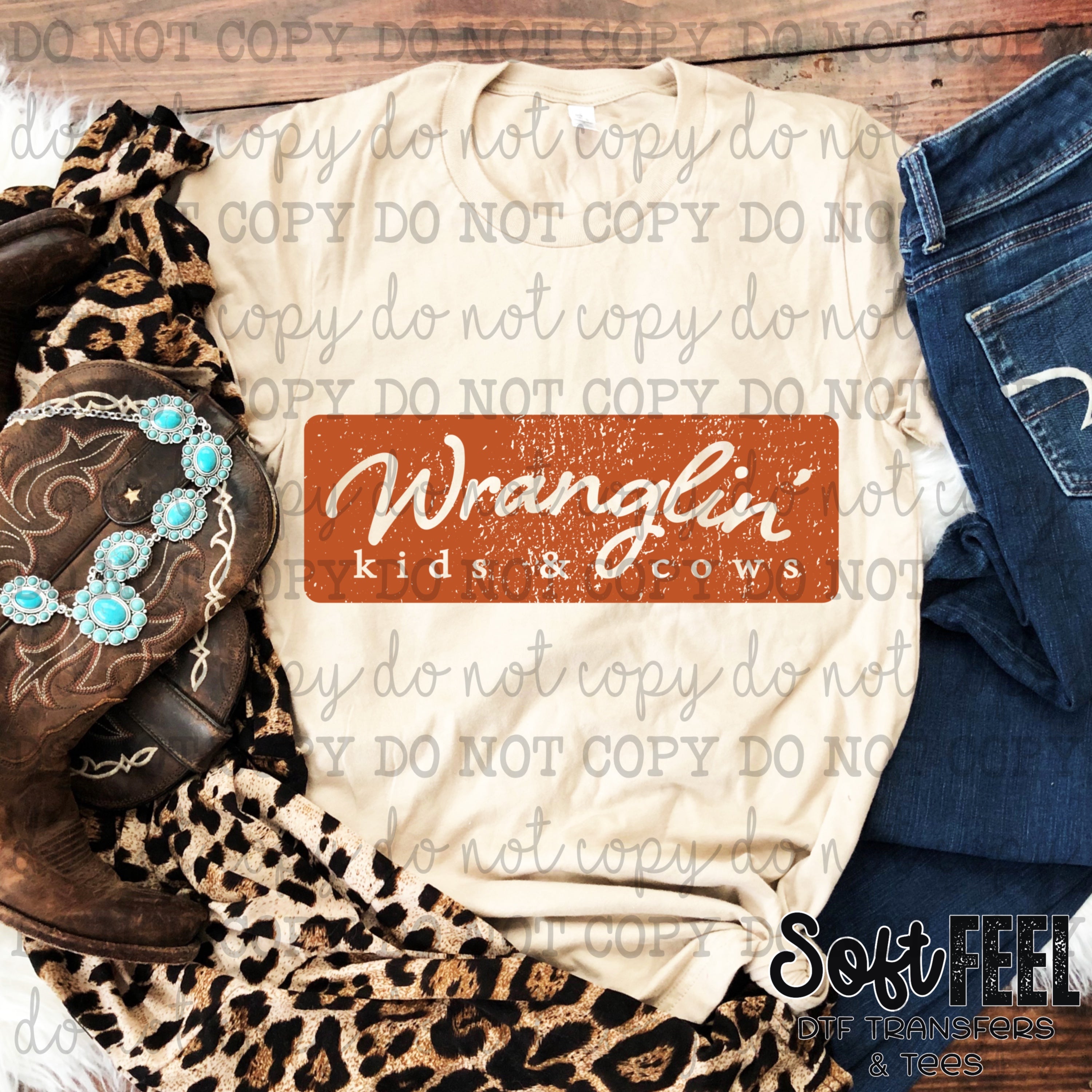 Wranglin Kids & Cows - country western - Direct To Film Transfer / DTF - Heat Press Clothing Transfer