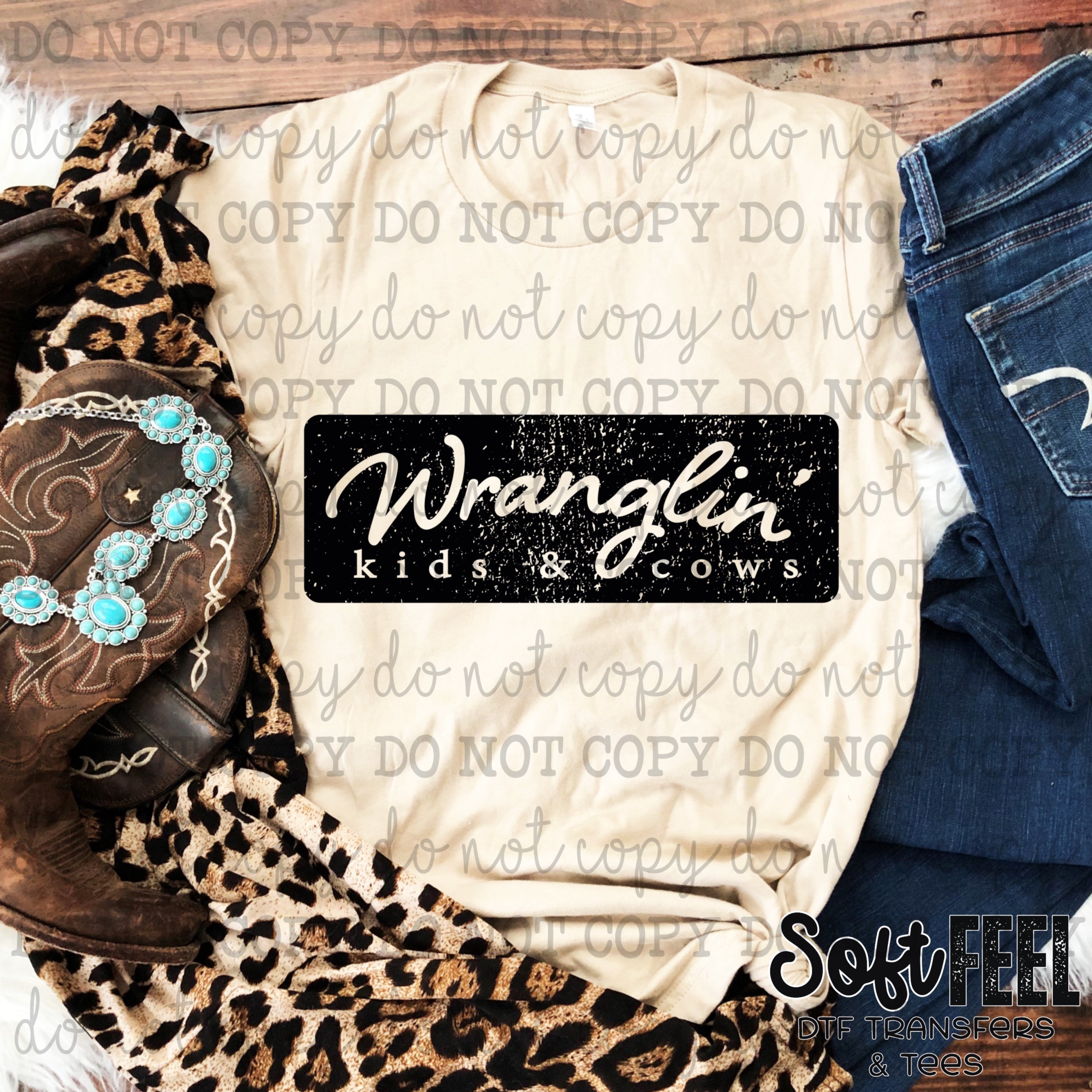 Wranglin Kids & Cows - country western - Direct To Film Transfer / DTF - Heat Press Clothing Transfer