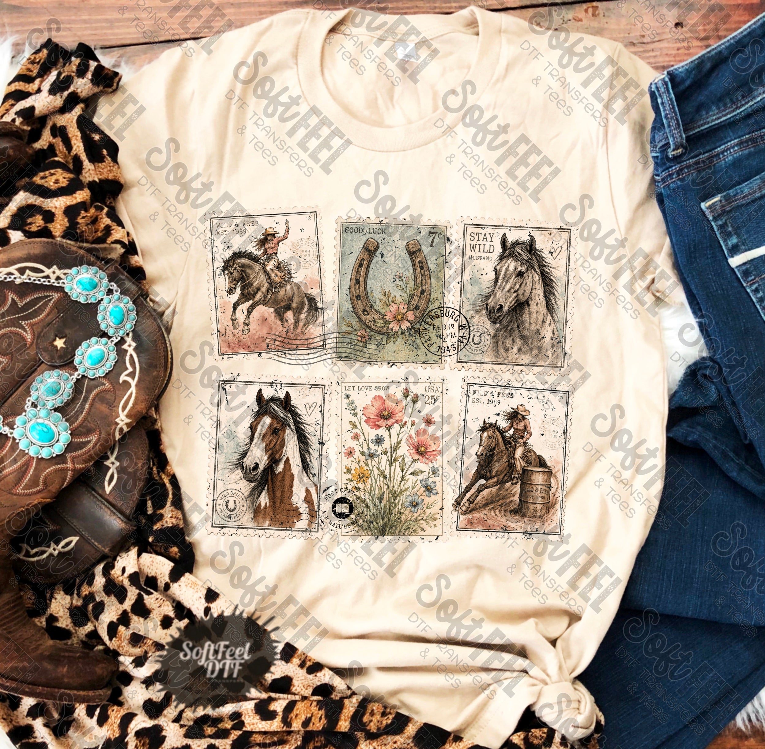 Cowgirl Stamps Country Western - DTF Transfer - Direct To Film Ready To Press Transfer-Iron On Clothing Transfer