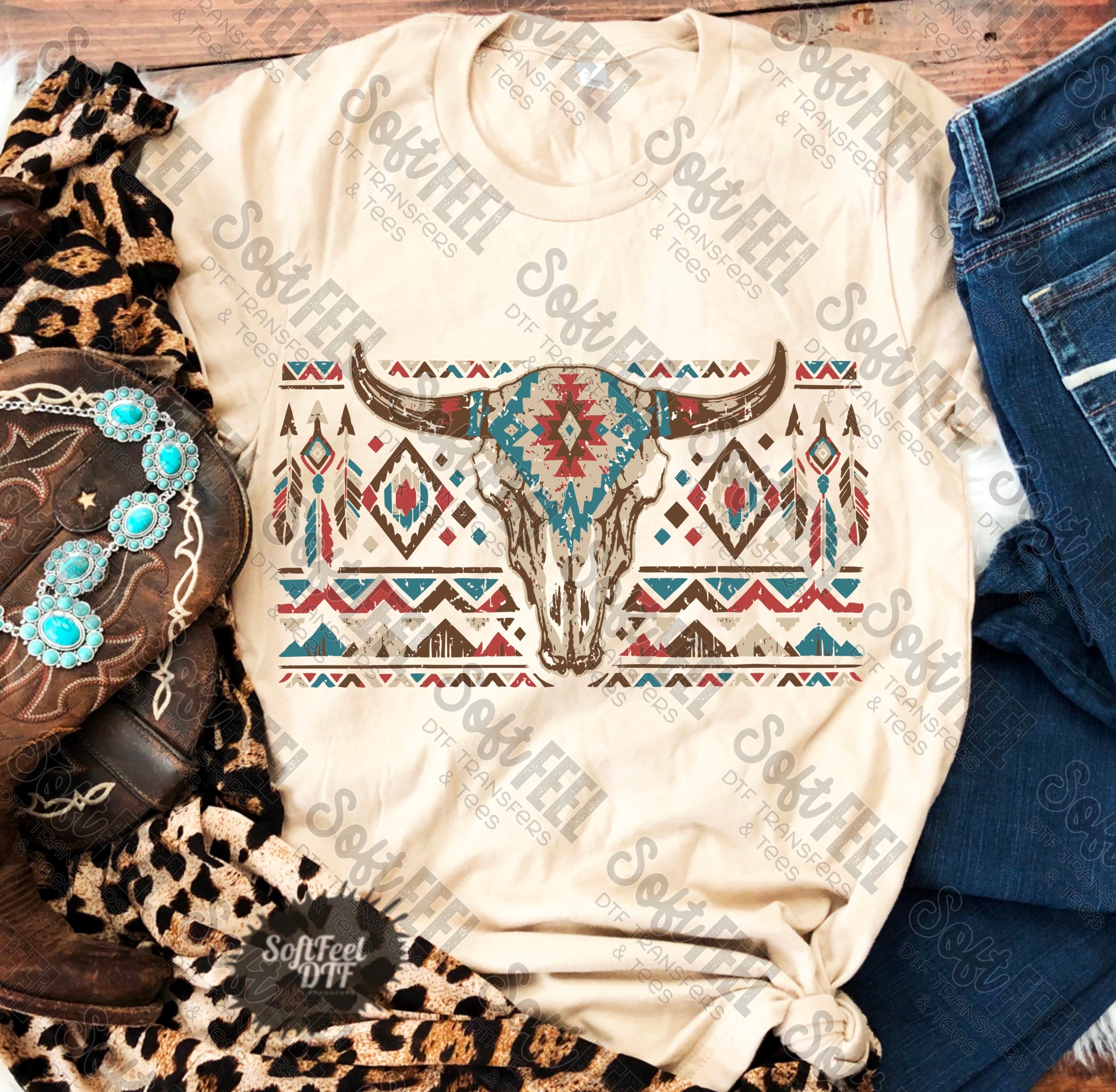 Aztec Skull Country Western - DTF Transfer - Direct To Film Ready To Press Transfer-Iron On Clothing Transfer