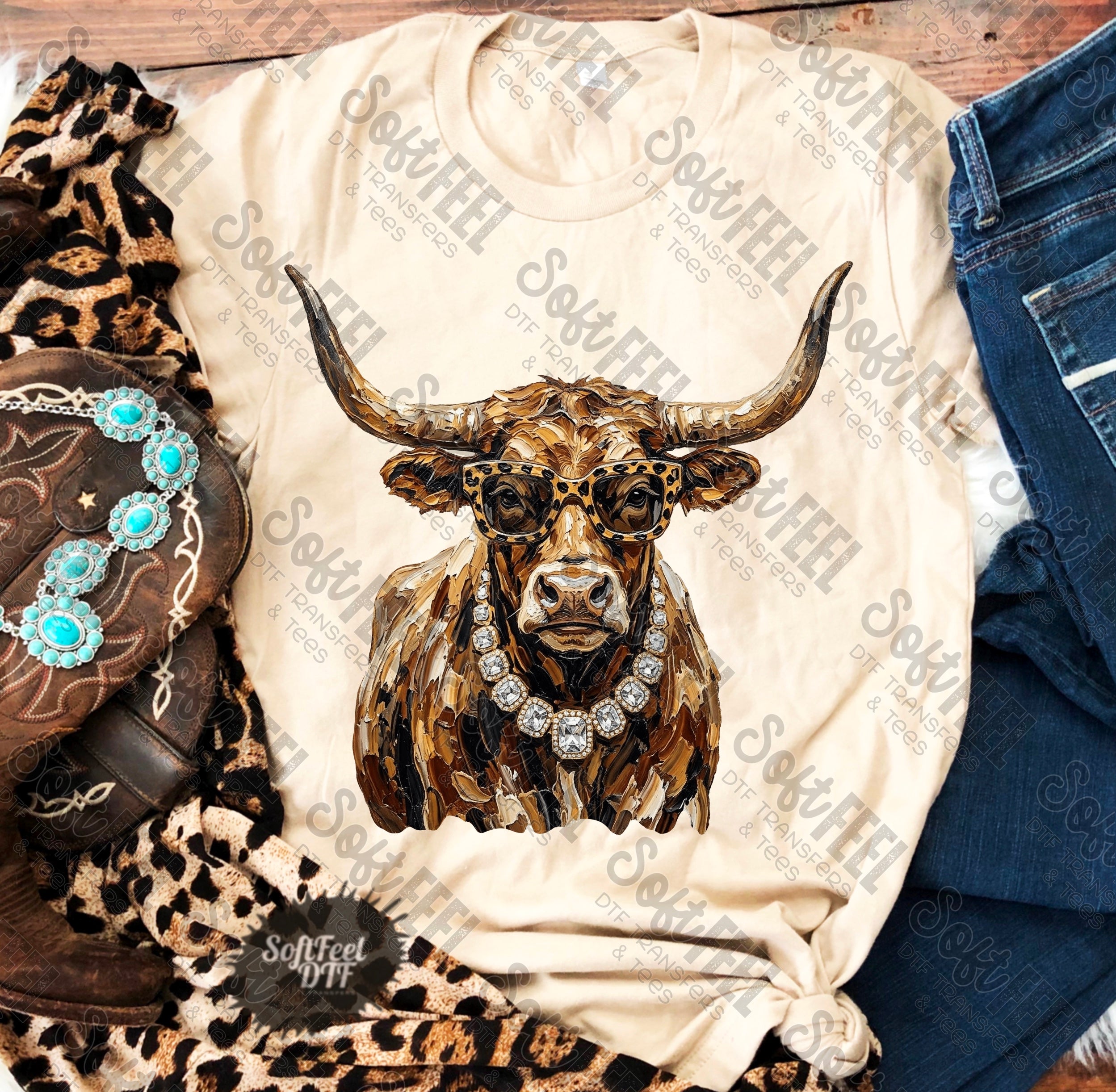 Glam Highland Cow Country Western - DTF Transfer - Direct To Film Ready To Press Transfer-Iron On Clothing Transfer