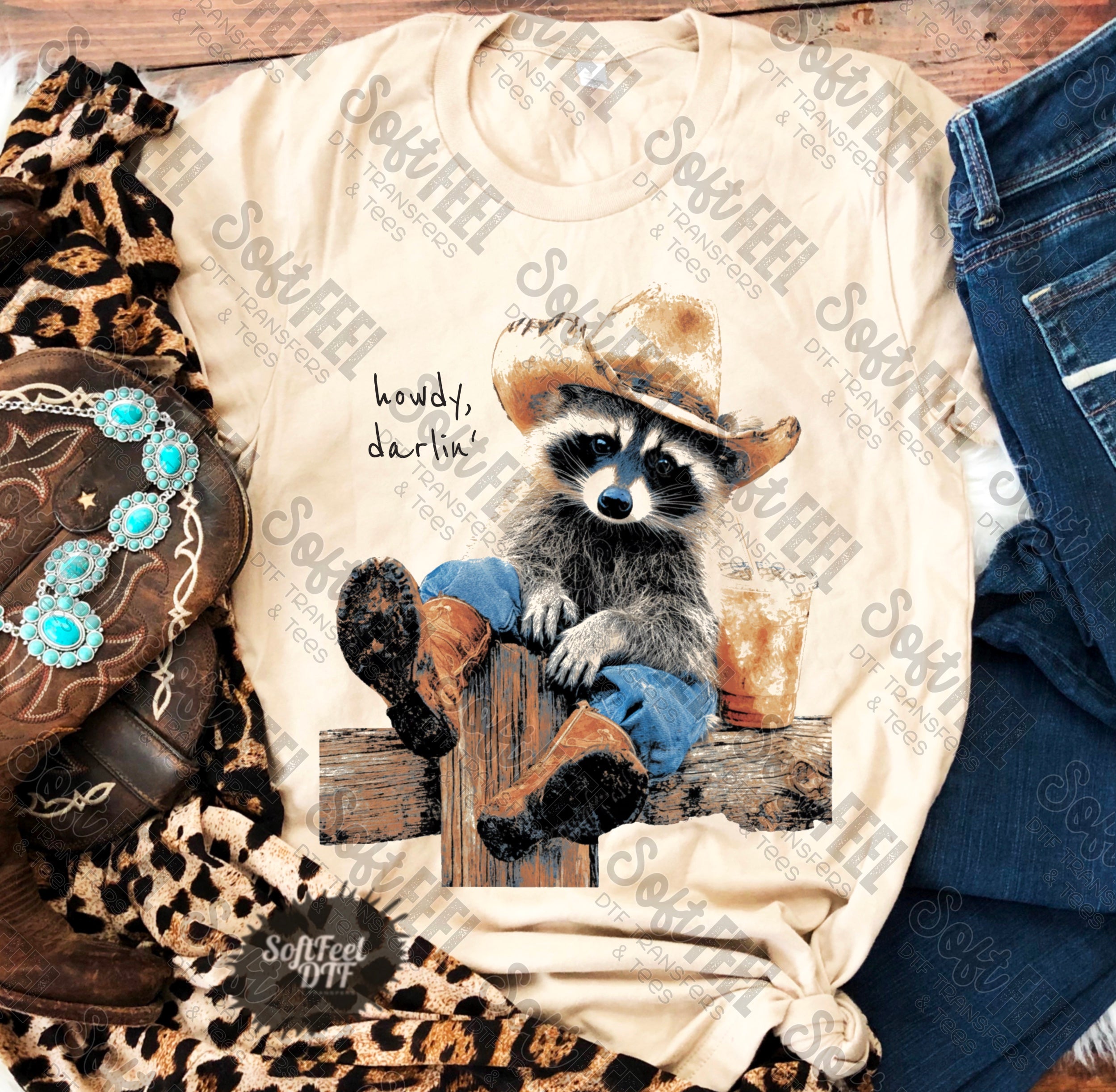 Howdy Darlin’ Raccoon Country Western - DTF Transfer - Direct To Film Ready To Press Transfer-Iron On Clothing Transfer