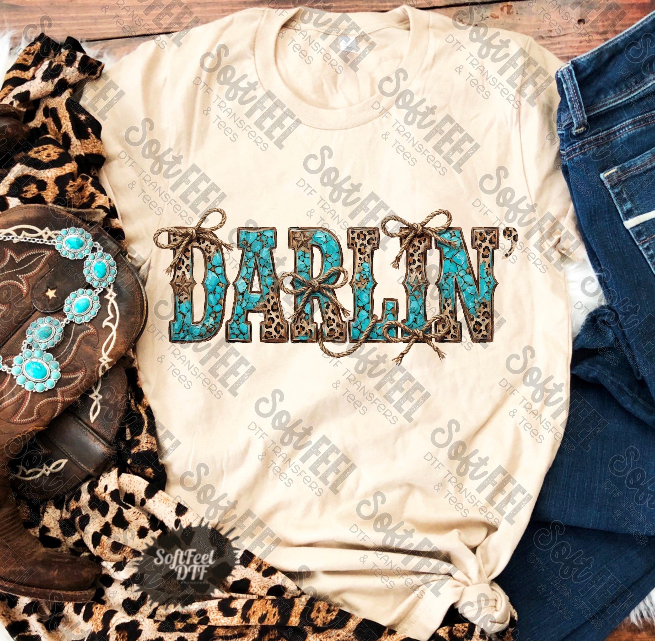Turquoise Darlin Country Western - DTF Transfer - Direct To Film Ready To Press Transfer-Iron On Clothing Transfer
