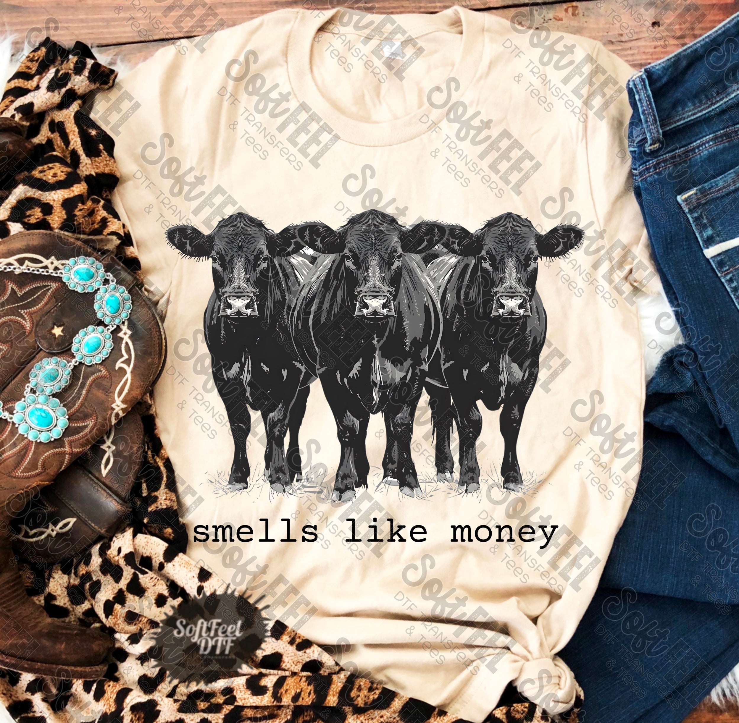 Smells Like Money Cows Country Western - DTF Transfer - Direct To Film Ready To Press Transfer-Iron On Clothing Transfer