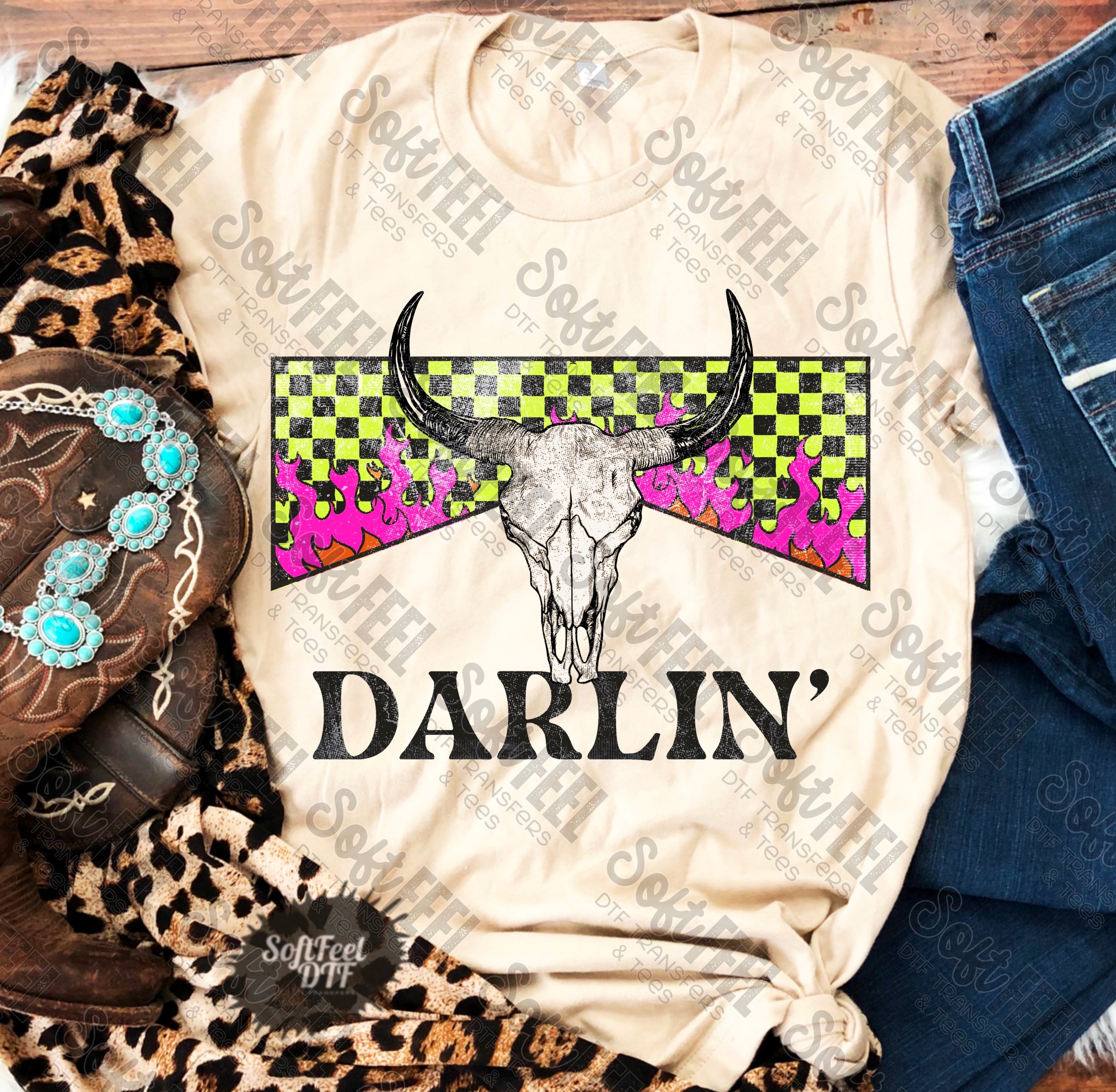 Darlin Skull Country Western - DTF Transfer - Direct To Film Ready To Press Transfer-Iron On Clothing Transfer