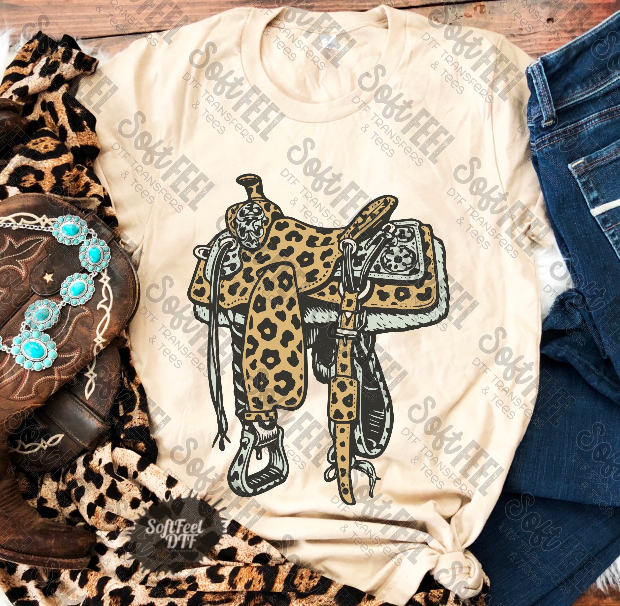 Leopard Saddle Country Western - DTF Transfer - Direct To Film Ready To Press Transfer-Iron On Clothing Transfer