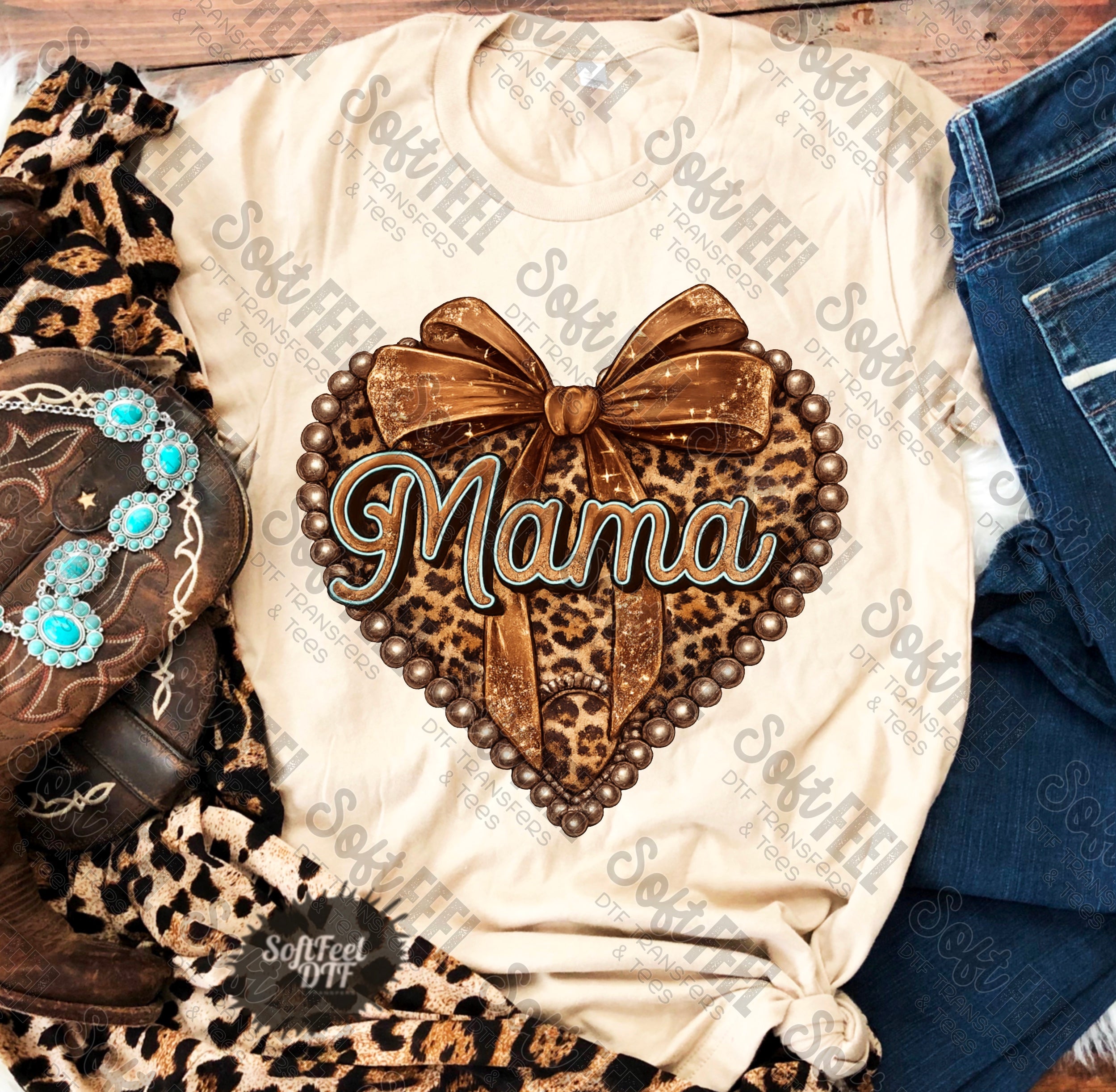 Mama Leopard Heart - DTF Transfer - Direct To Film Ready To Press Transfer-Iron On Clothing Transfer