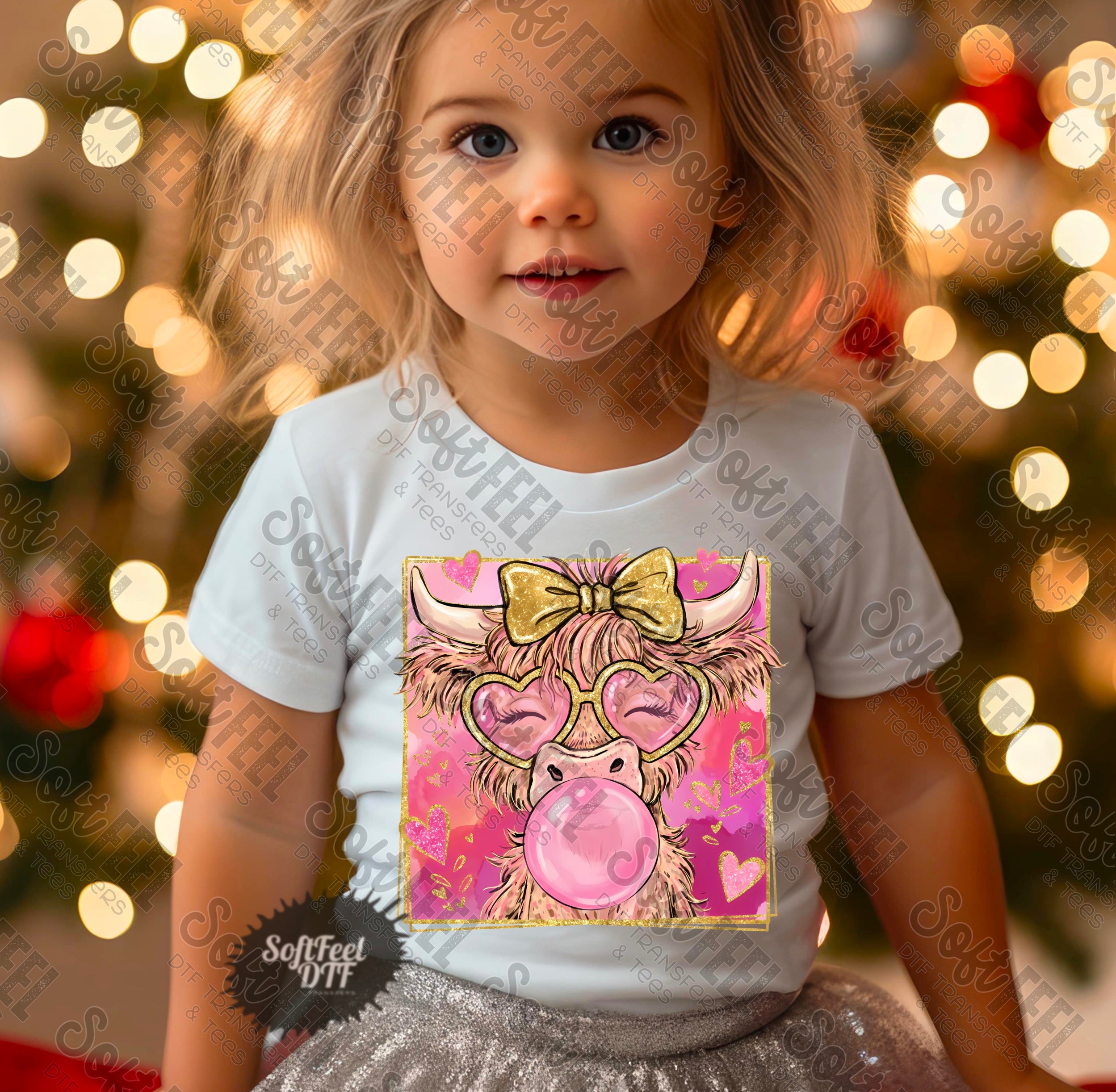 Bubblegum Highland Cow Youth - DTF Transfer - Direct To Film Ready To Press Transfer-Iron On Clothing Transfer