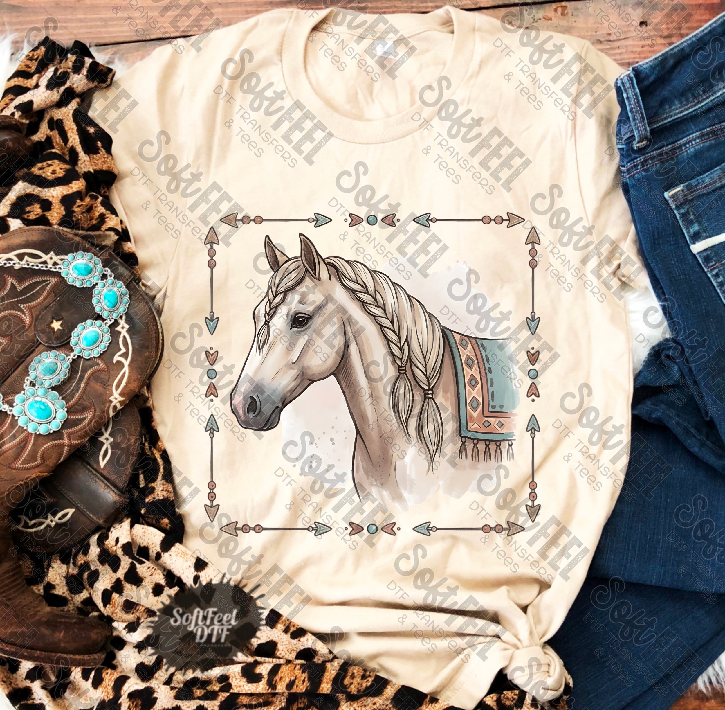 Boho Horse - DTF Transfer - Direct To Film Ready To Press Transfer-Iron On Clothing Transfer