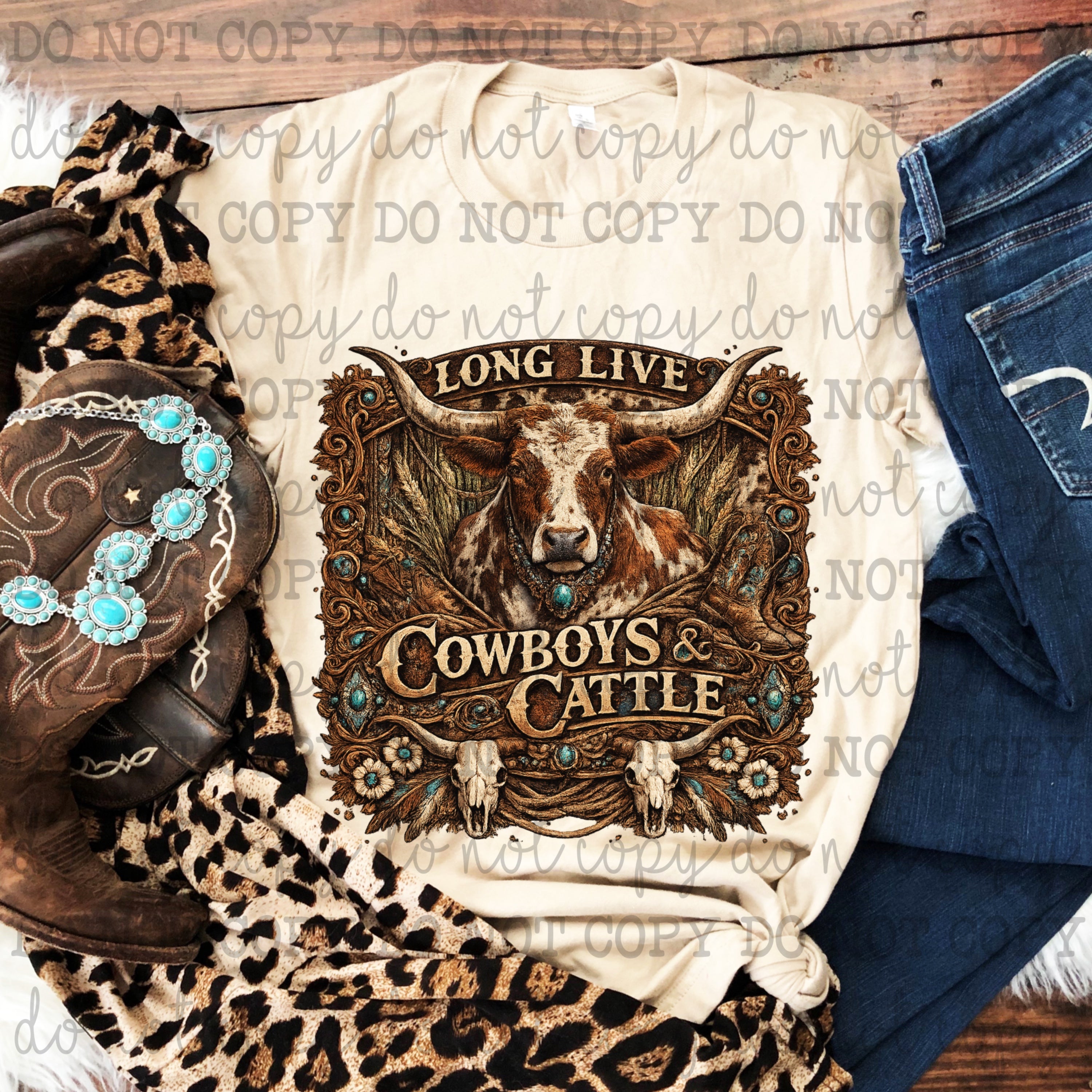 Long Live Cowboys and Cattle - DTF Transfer - Direct To Film Ready To Press Transfer-Iron On Clothing Transfer