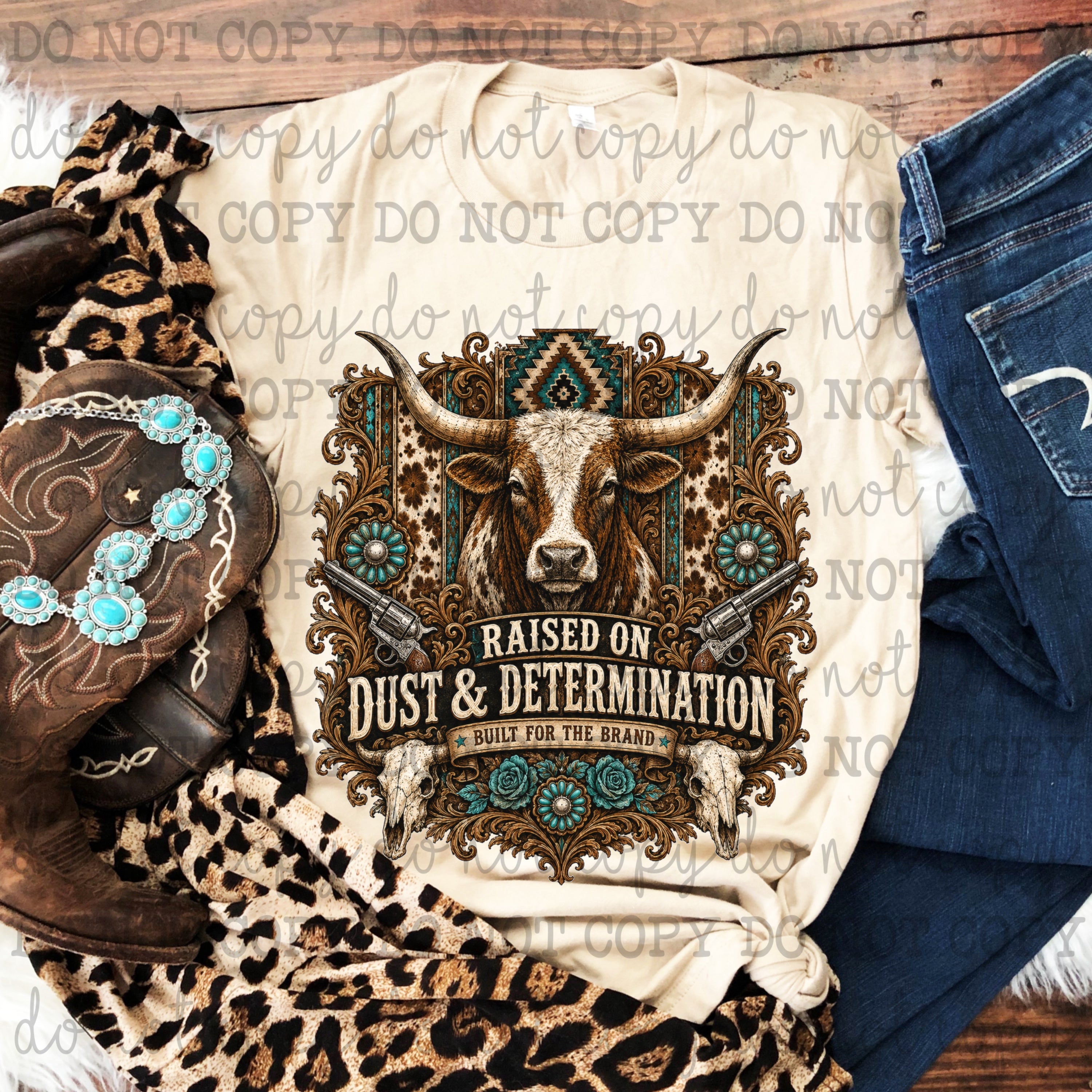 Raised on Dust and Determination Cattle - DTF Transfer - Direct To Film Ready To Press Transfer-Iron On Clothing Transfer