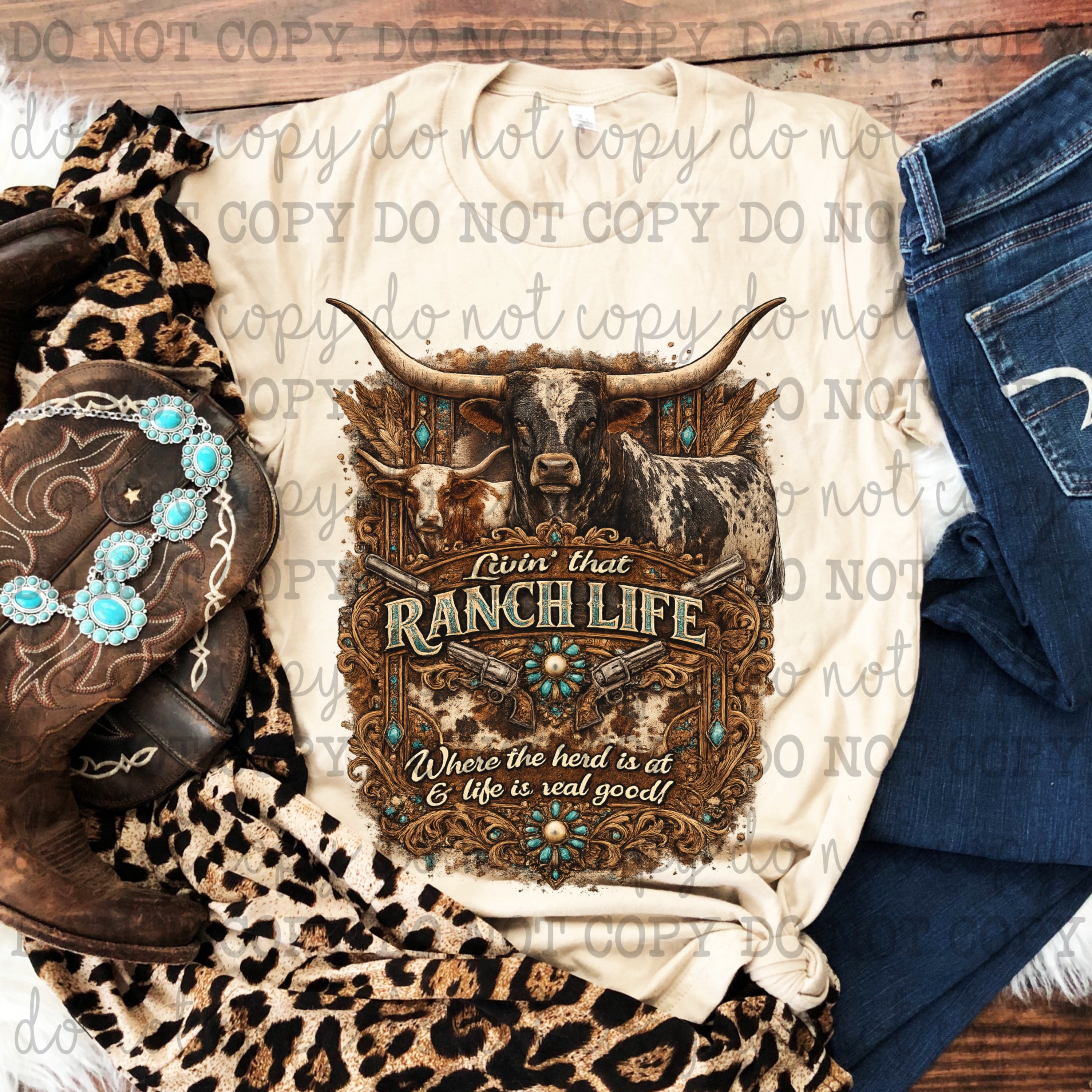 Livin' That Ranch Life Cattle - DTF Transfer - Direct To Film Ready To Press Transfer-Iron On Clothing Transfer