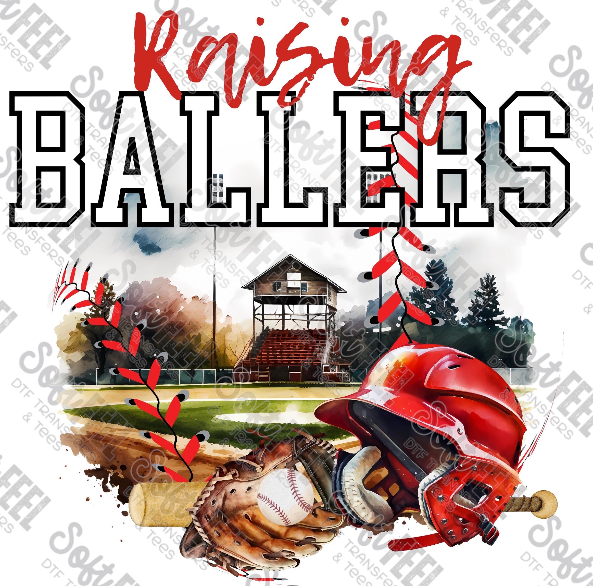 Raising Ballers Baseball -Men&#39;s / Women&#39;s / Sports - Direct To Film Transfer / DTF - Heat Press Clothing Transfer