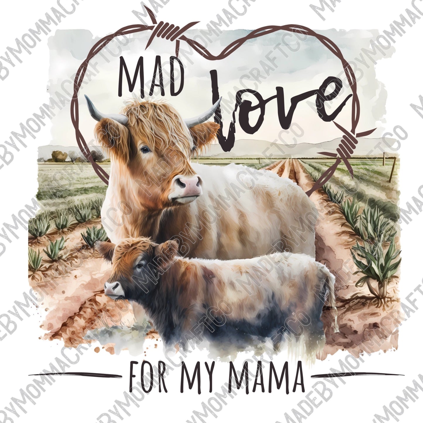 Mad Love for my Mama Highland Cow Calf Pair - Cheat Clear Waterslide™ or White Cast Sticker