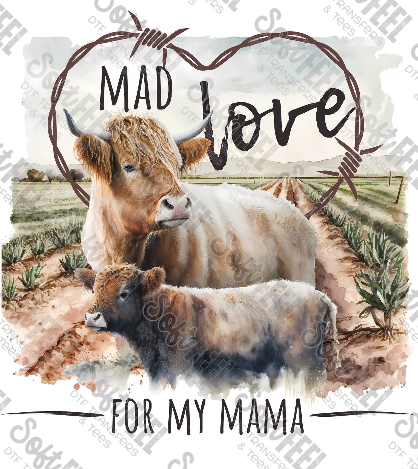 Mad Love for my Mama Highland Cow - Youth / Western - Direct To Film Transfer / DTF - Heat Press Clothing Transfer