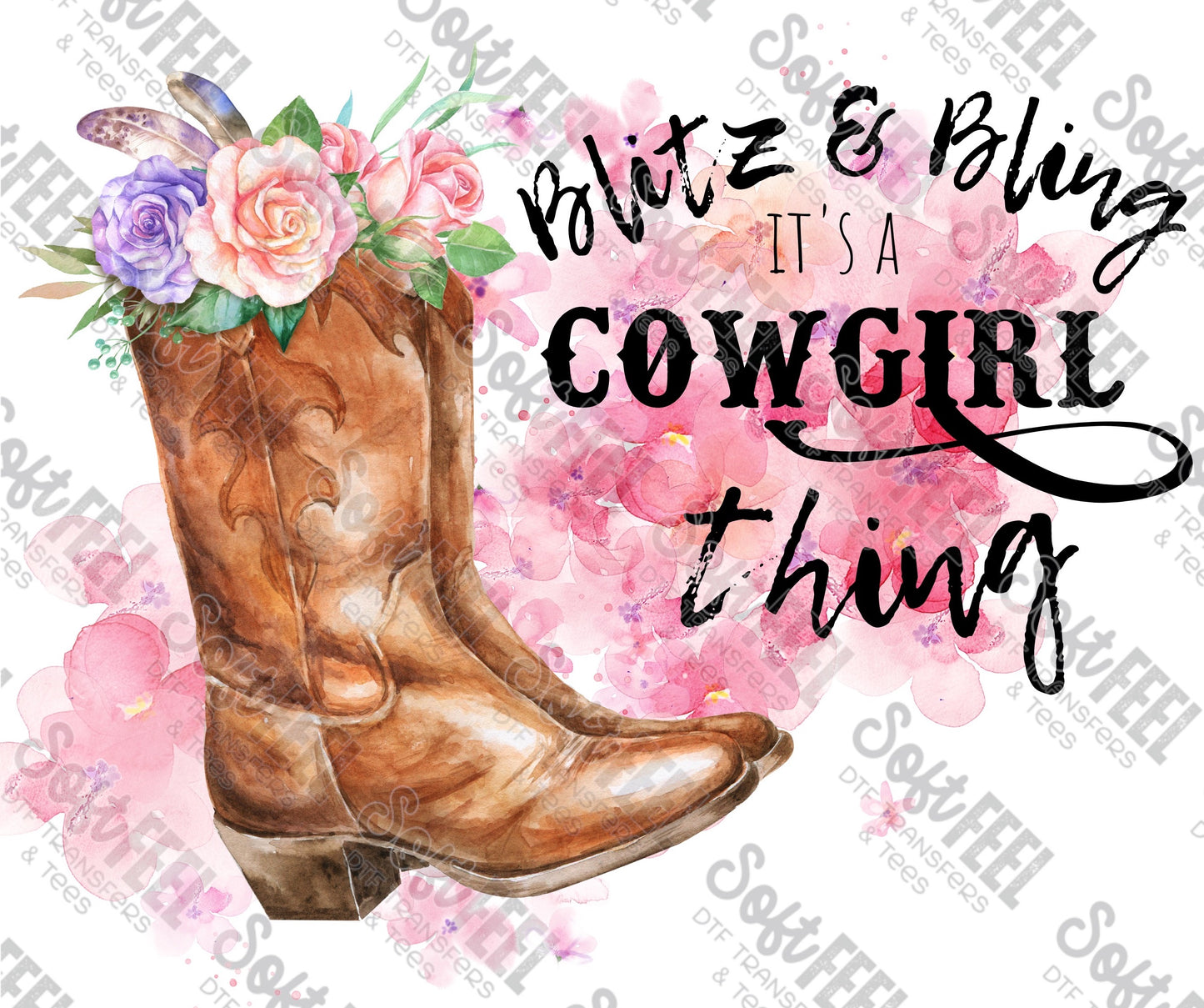 Blitz & Bling Cowgirl Thing - Youth / Women's / Western - Direct To Film Transfer / DTF - Heat Press Clothing Transfer