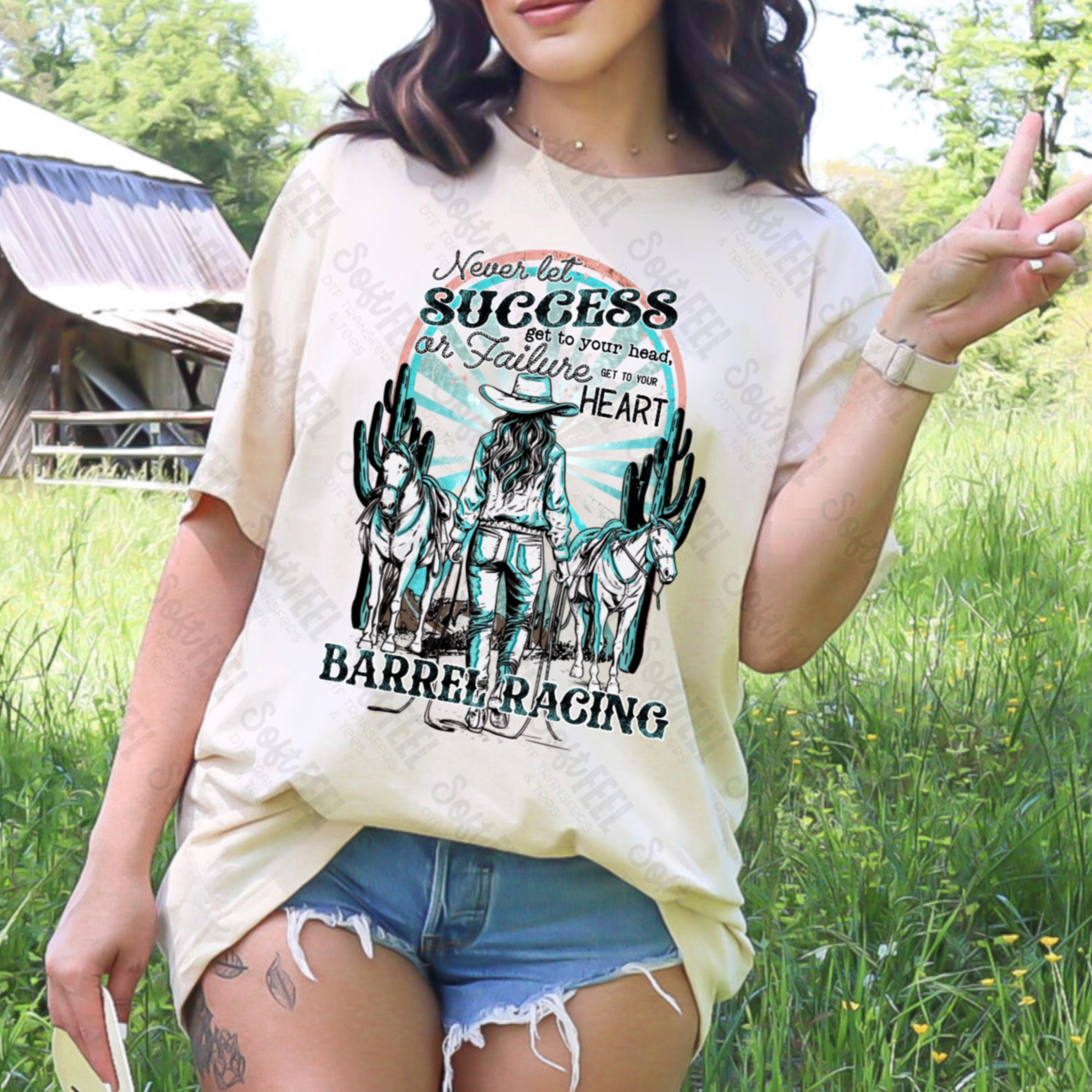 Never Let Success Get to your Head or Failure get to your Heart Barrel Racing - Rodeo / Women&#39;s / Western - Direct To Film Transfer / DTF - Heat Press Clothing Transfer